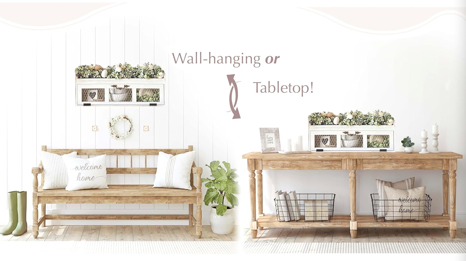 Farmhouse Chicken Wire Countertop Shelving Organizer - Rustic Kitchen Storage Cabinet - Decorative Pantry Display