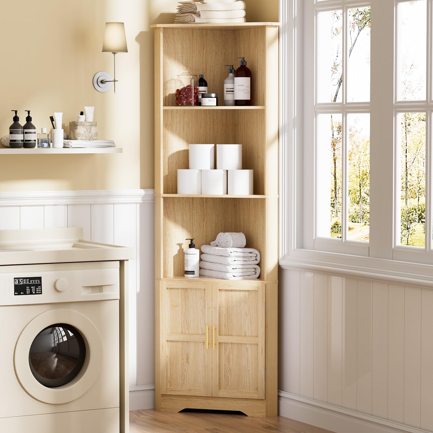 ROMMAK 67 Inch Tall Corner Cabinet with 2 Doors and Shelves