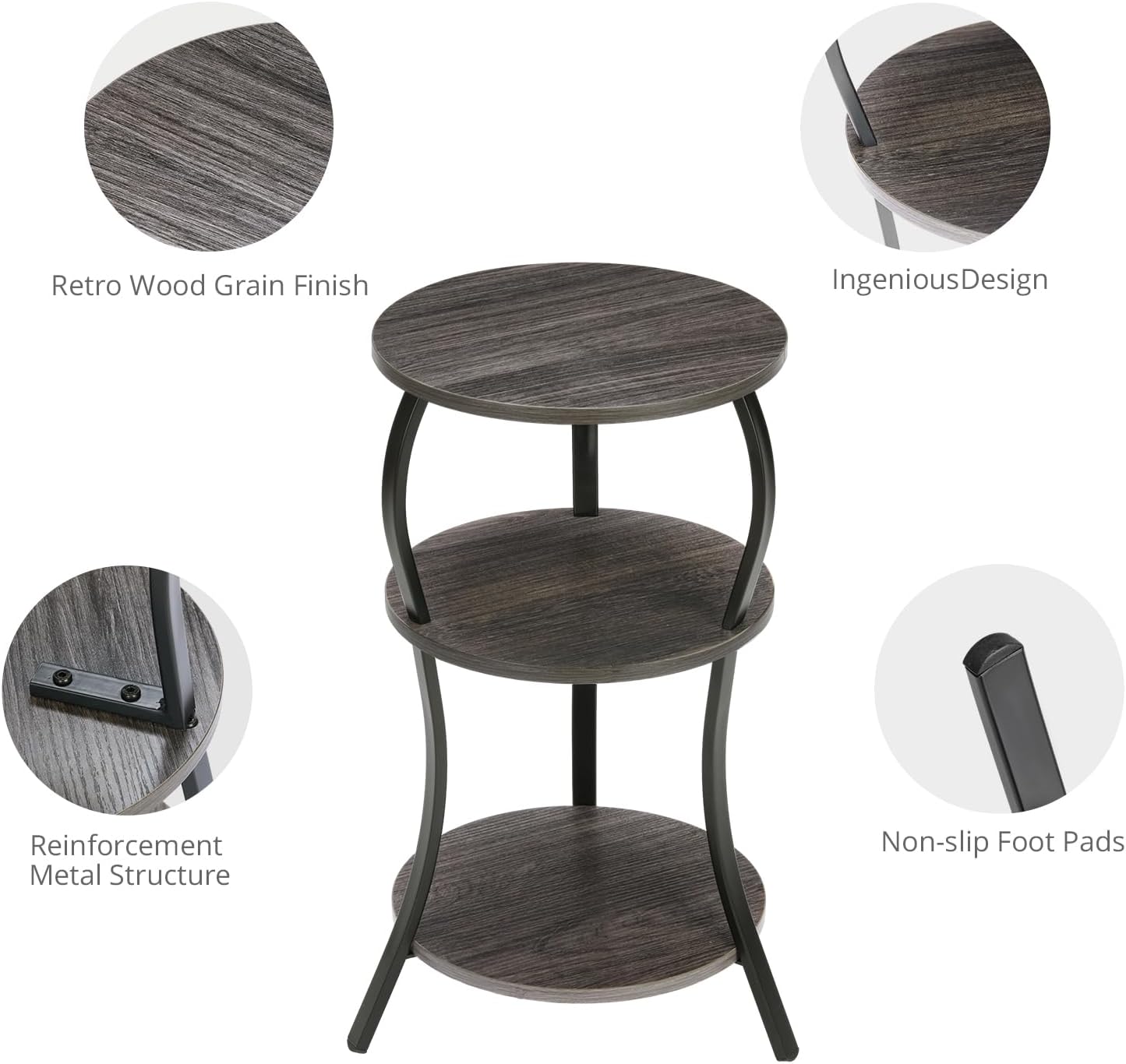 YEAKOO Vintage 3-Tier Round End Table for Small Spaces