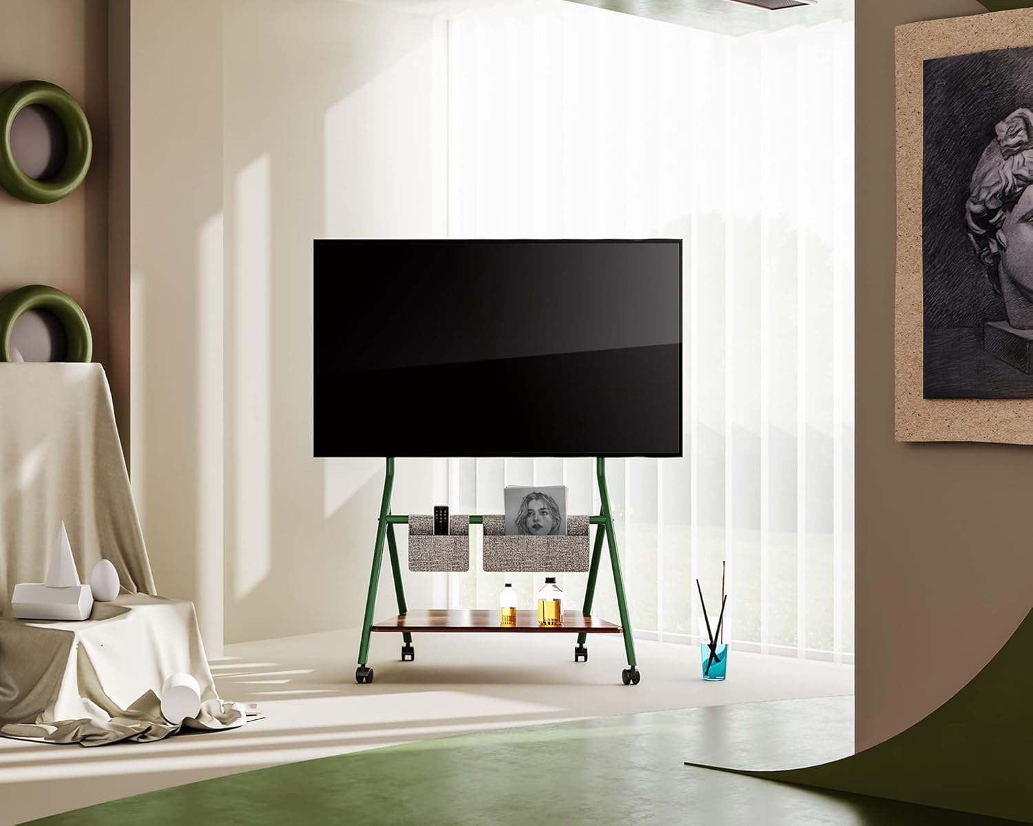 FITUEYES Corner TV Stand with 4 Silent Wheels