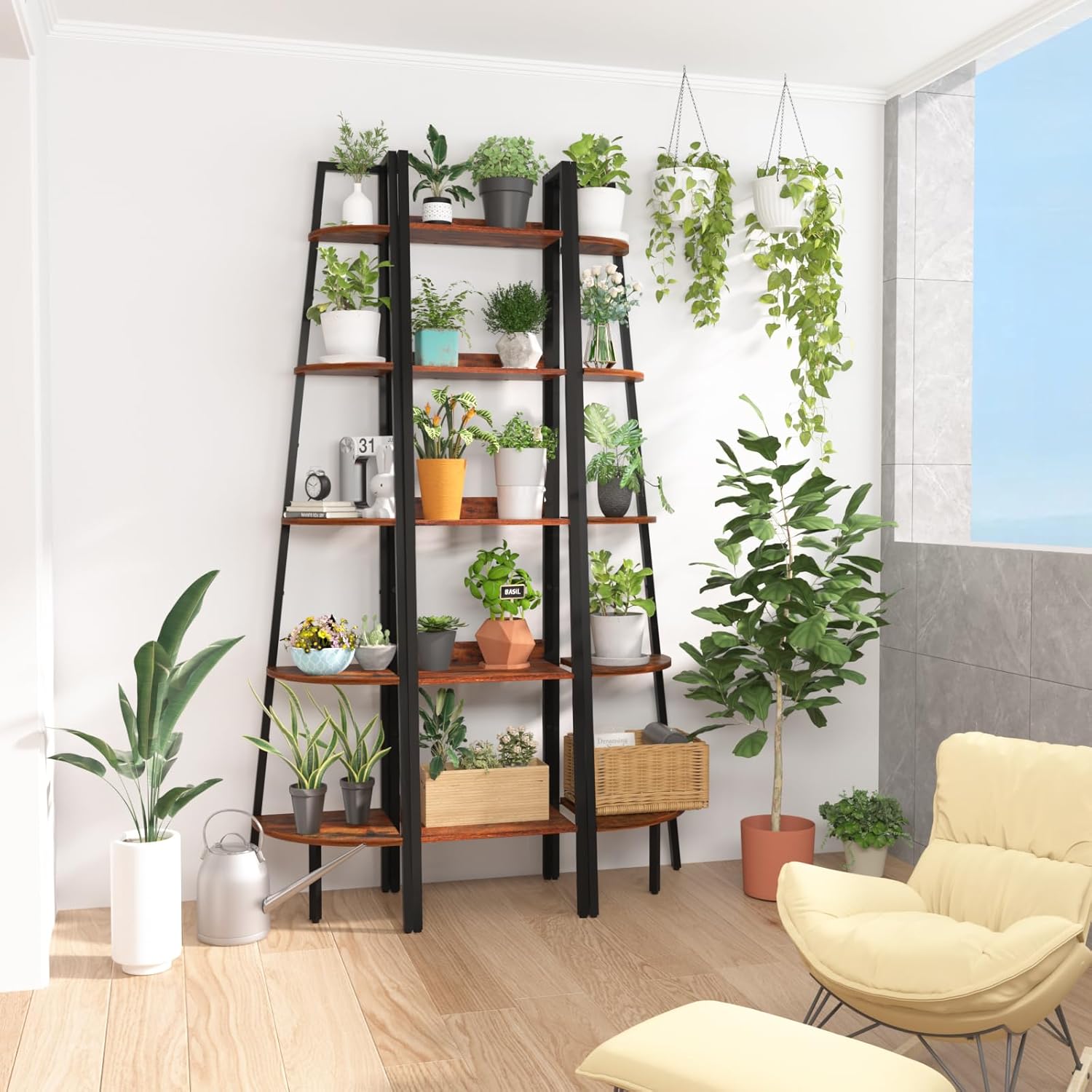 Yoobure 5 Tier Ladder Bookshelf Corner Shelf