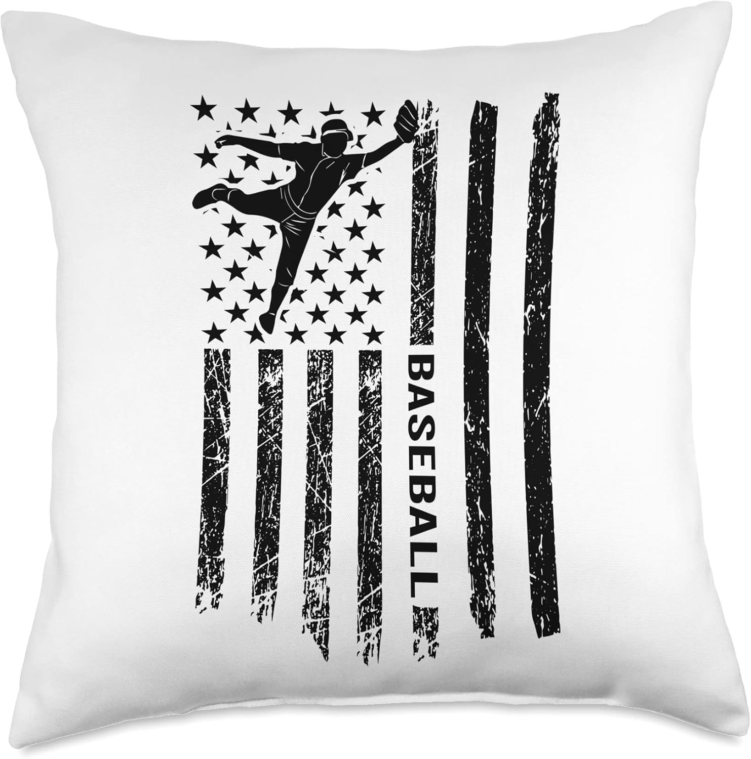 Baseball Pitcher USA Flag Vintage Throw Pillow