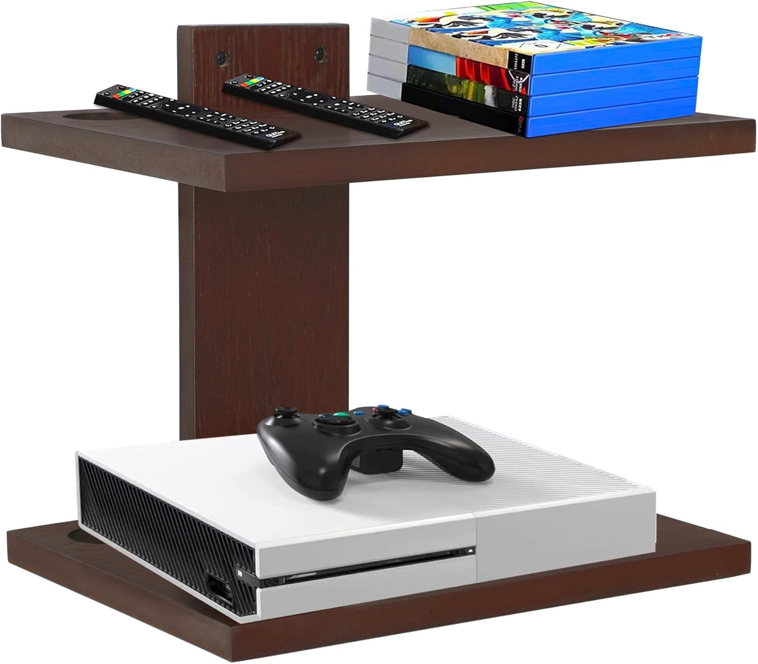 Floating Projector Wall Mount TV Shelf 2 Tiers Walnut