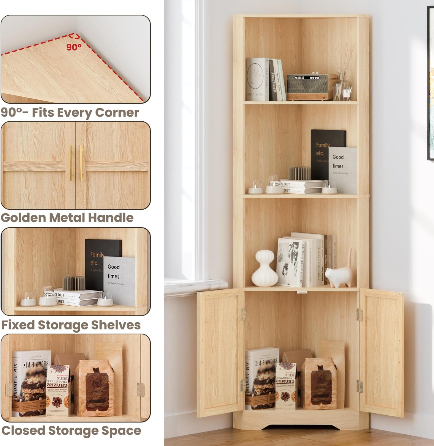 CHUWELL Corner Cabinet with Adjustable Shelves and Barn Doors