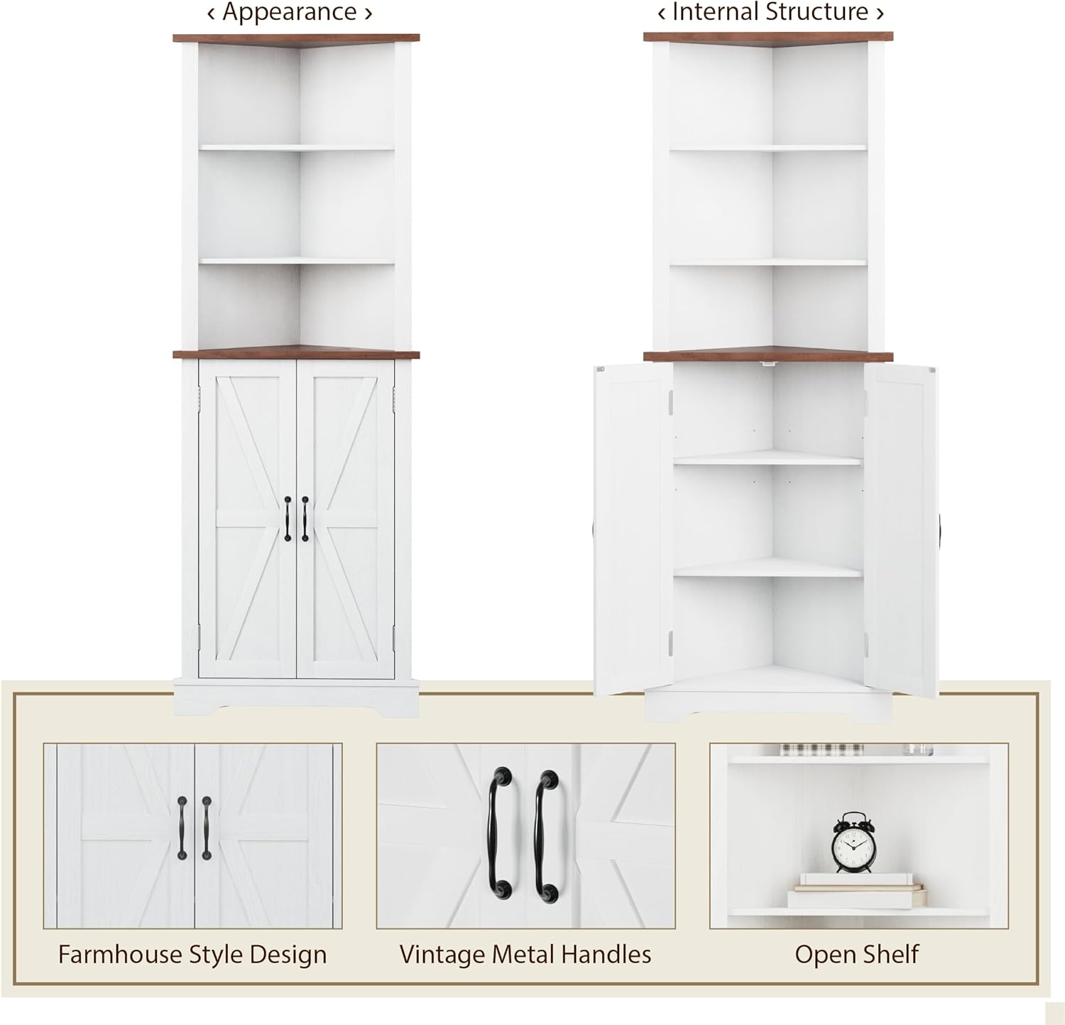 Smuxee Tall Corner Storage Cabinet with Barn Door and Adjustable Shelves