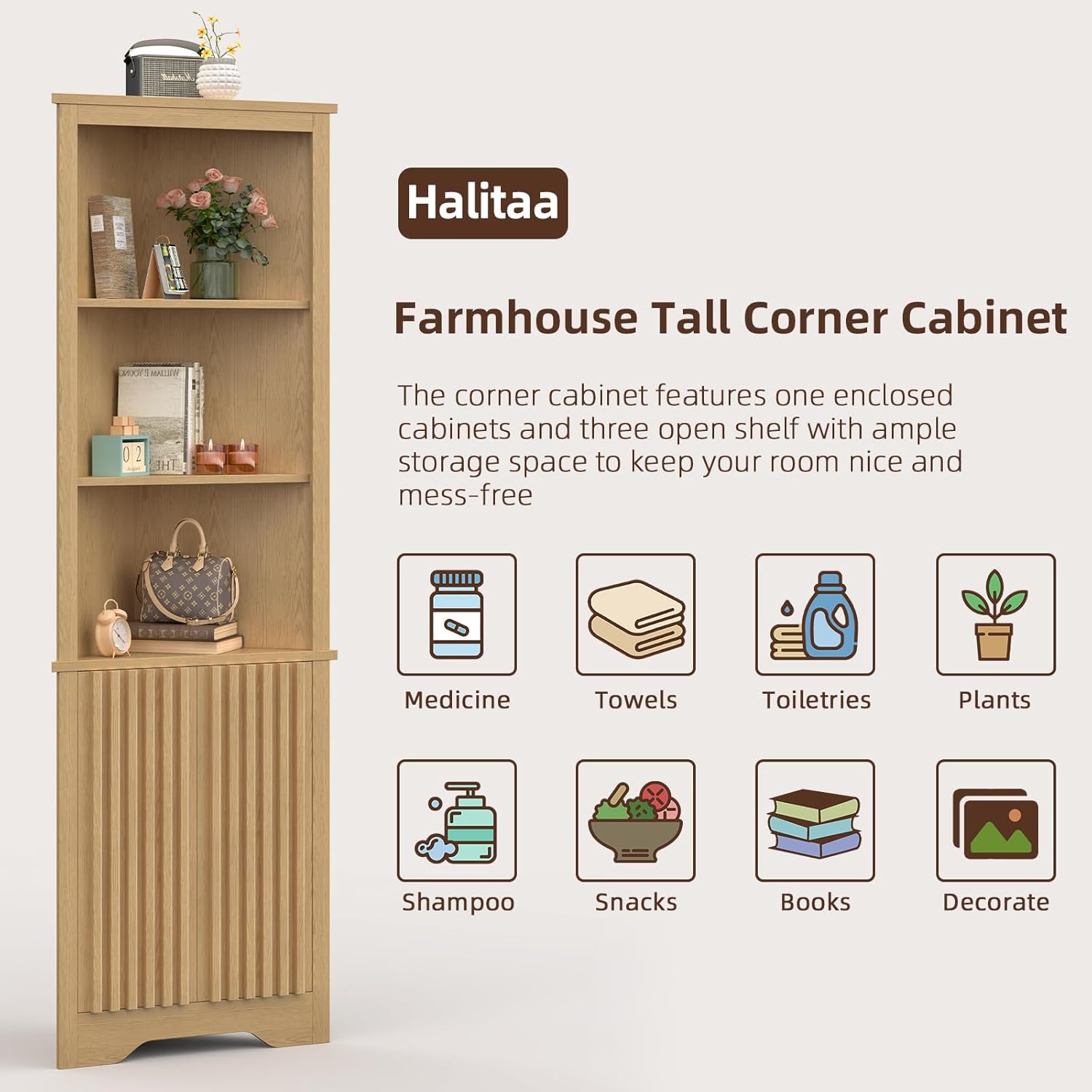67 Inch Tall Corner Cabinet with Doors