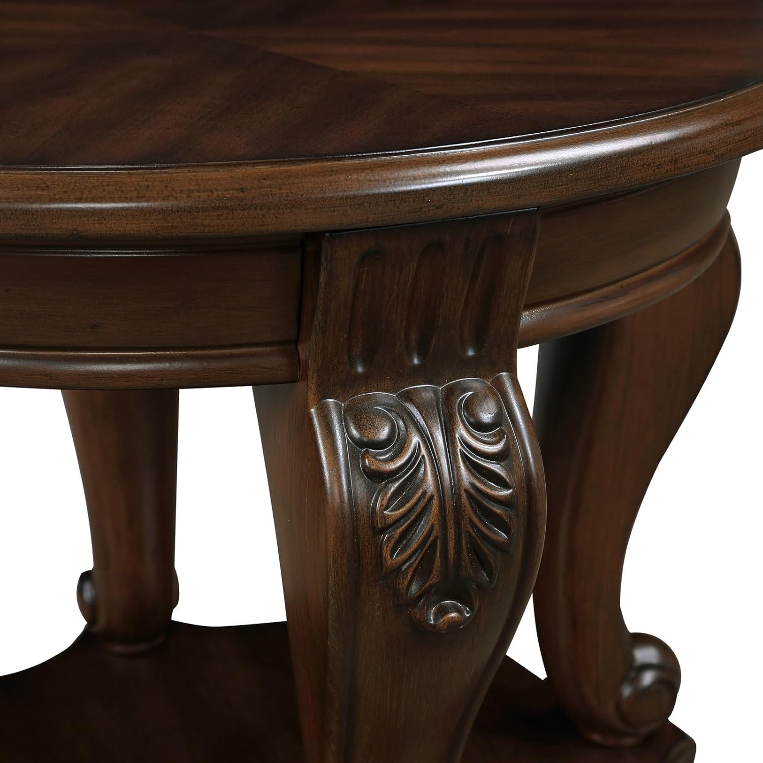 Retro Round End Table with Storage Shelf in Cherry