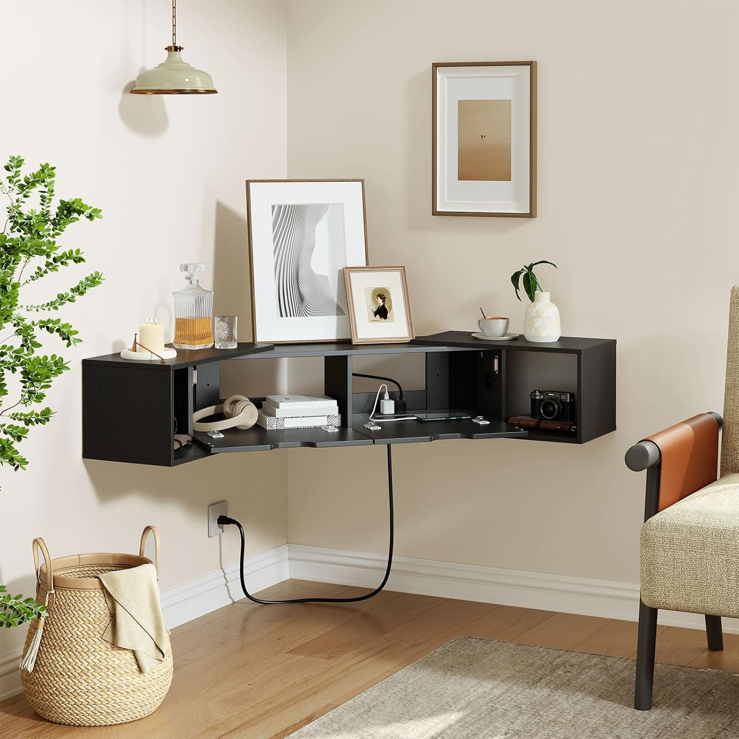 HOOBRO 622 Floating TV Stand with Power Outlet Black