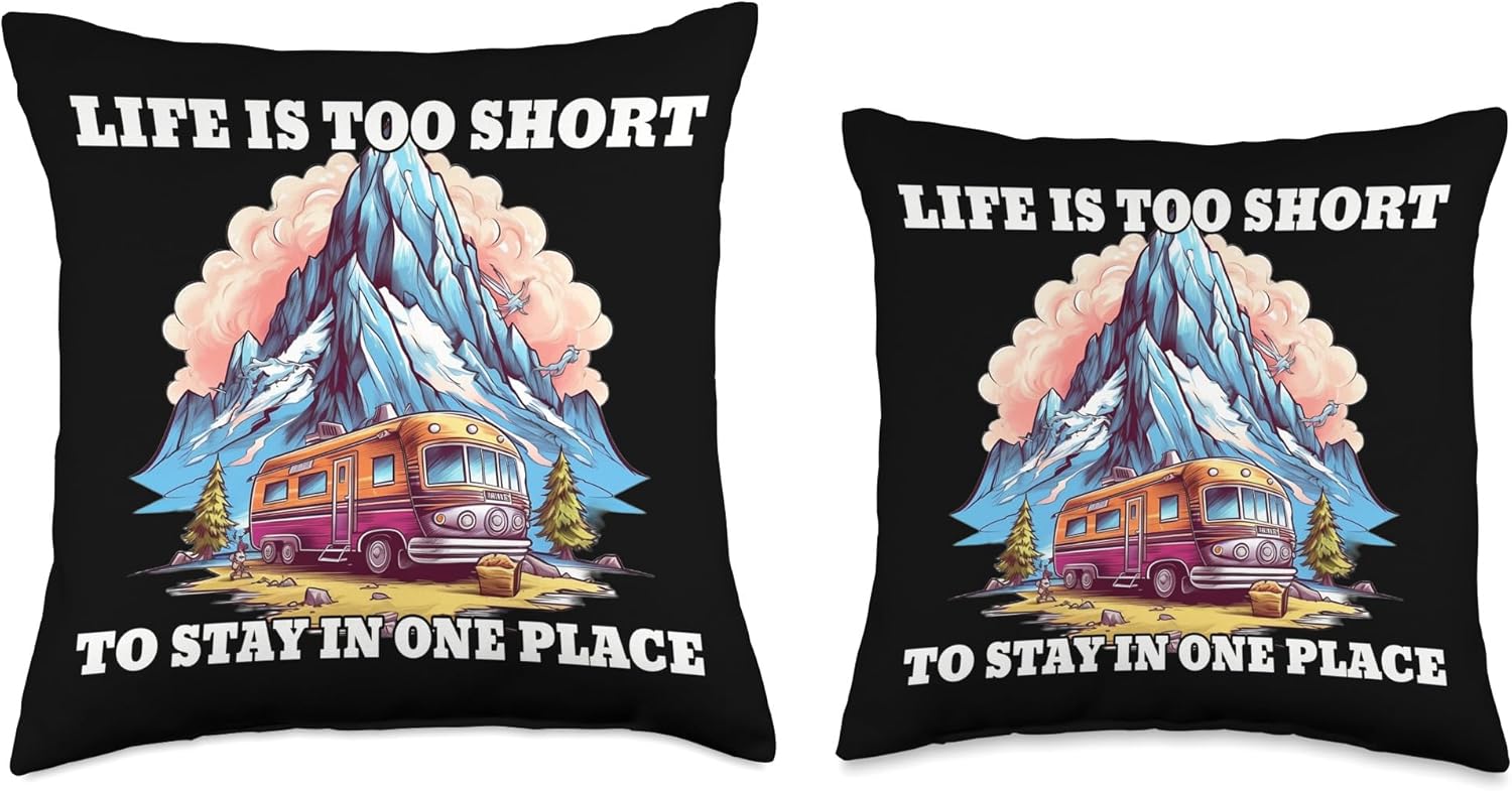 Caravan Camper RV Throw Pillow 16x16 Multicolor