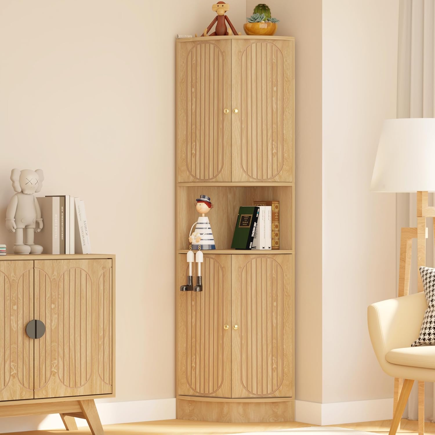 71 Inch Tall Corner Cabinet with Doors and 5-Tier Shelves
