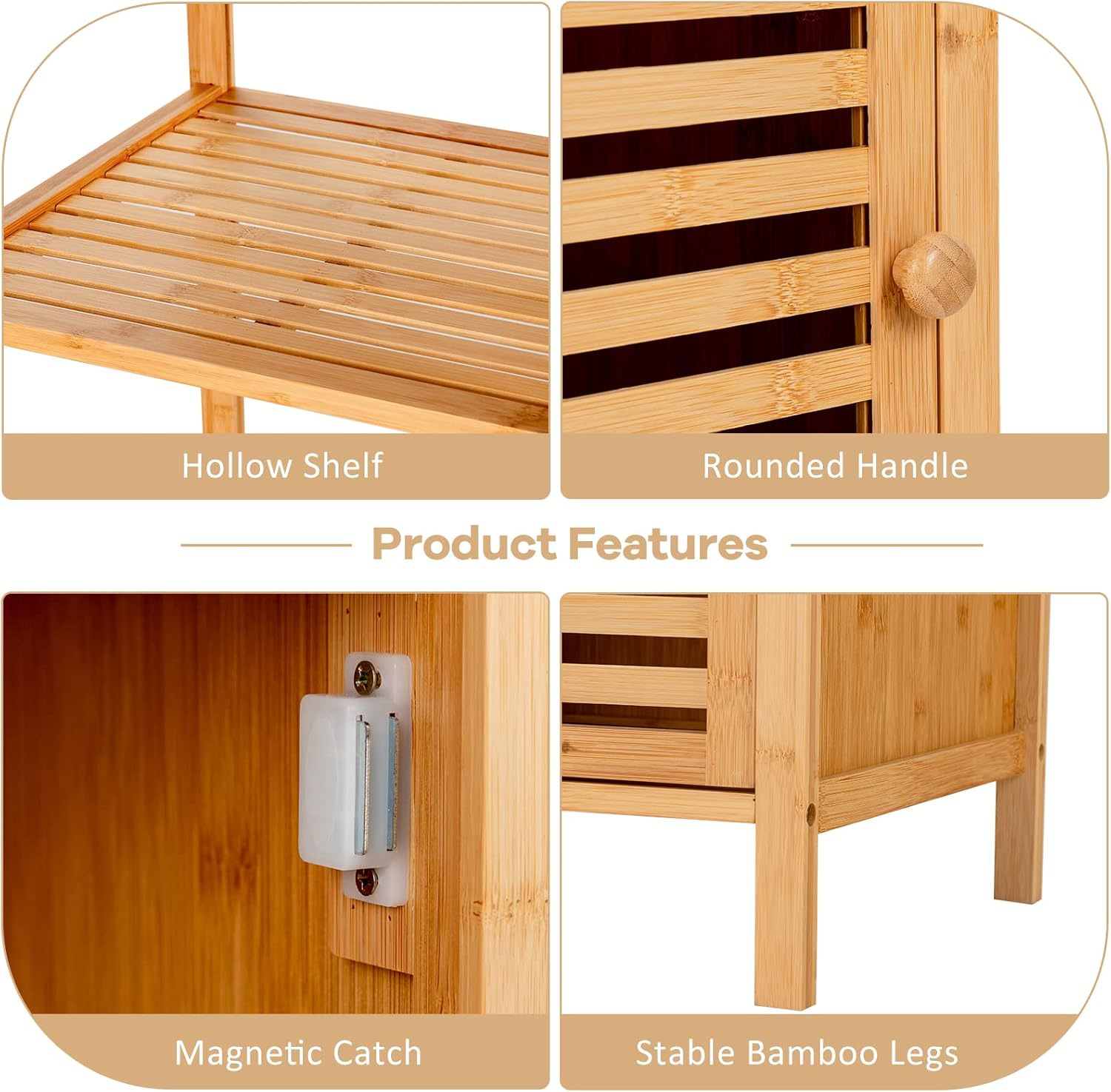 Giantex Bamboo Storage Cabinet 4-Tier Slim Shelving Unit with Shutter Door and Anti-Toppling Device