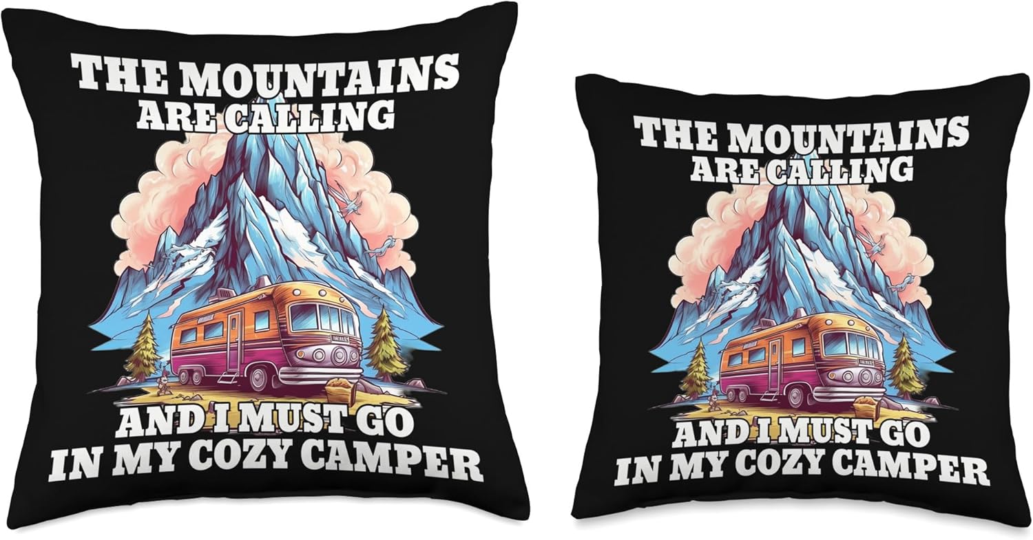Caravan RV Camper Throw Pillow 16x16 Multicolor