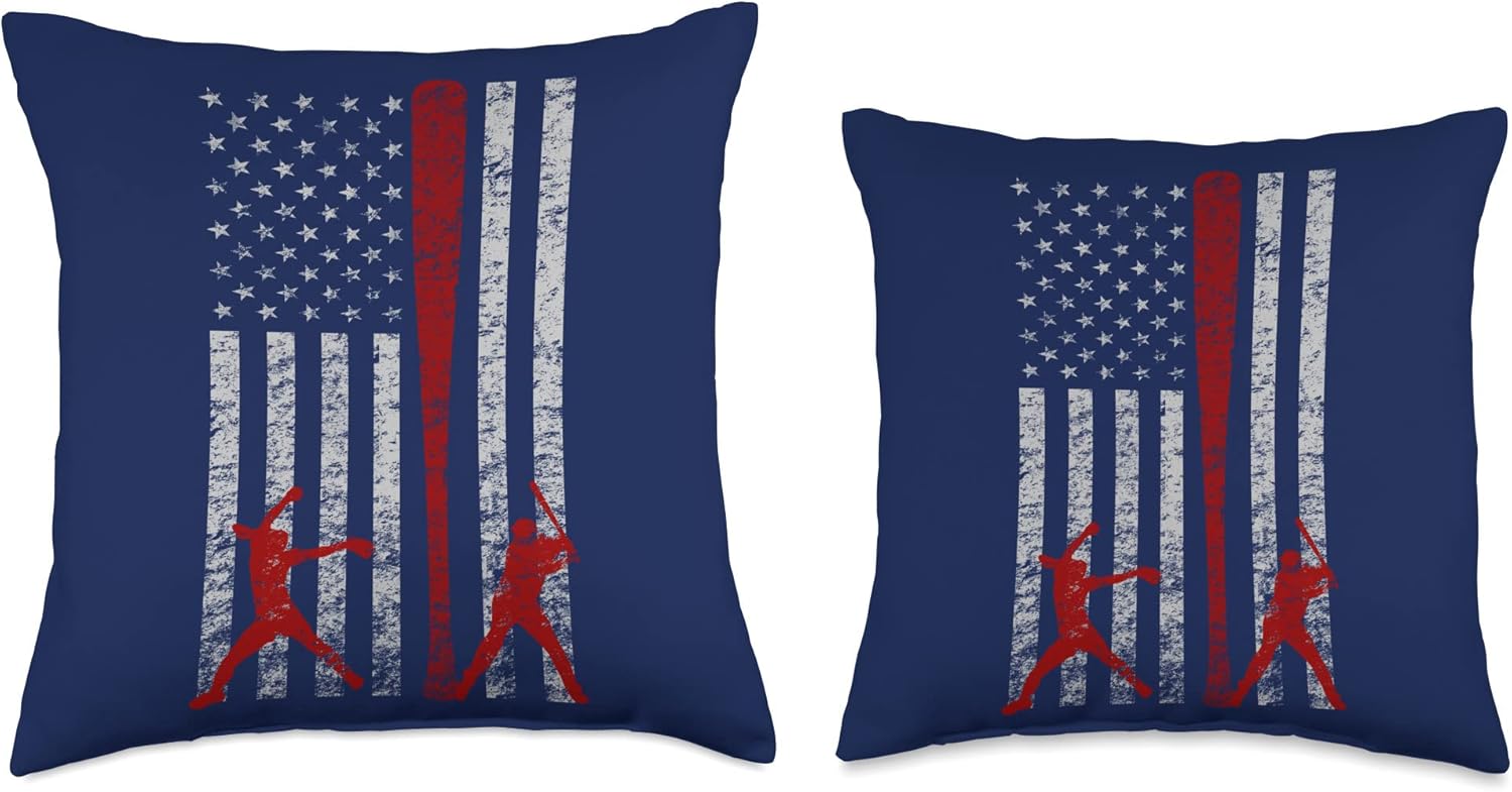 Fast Pitch Softball Grunge American Flag Throw Pillow