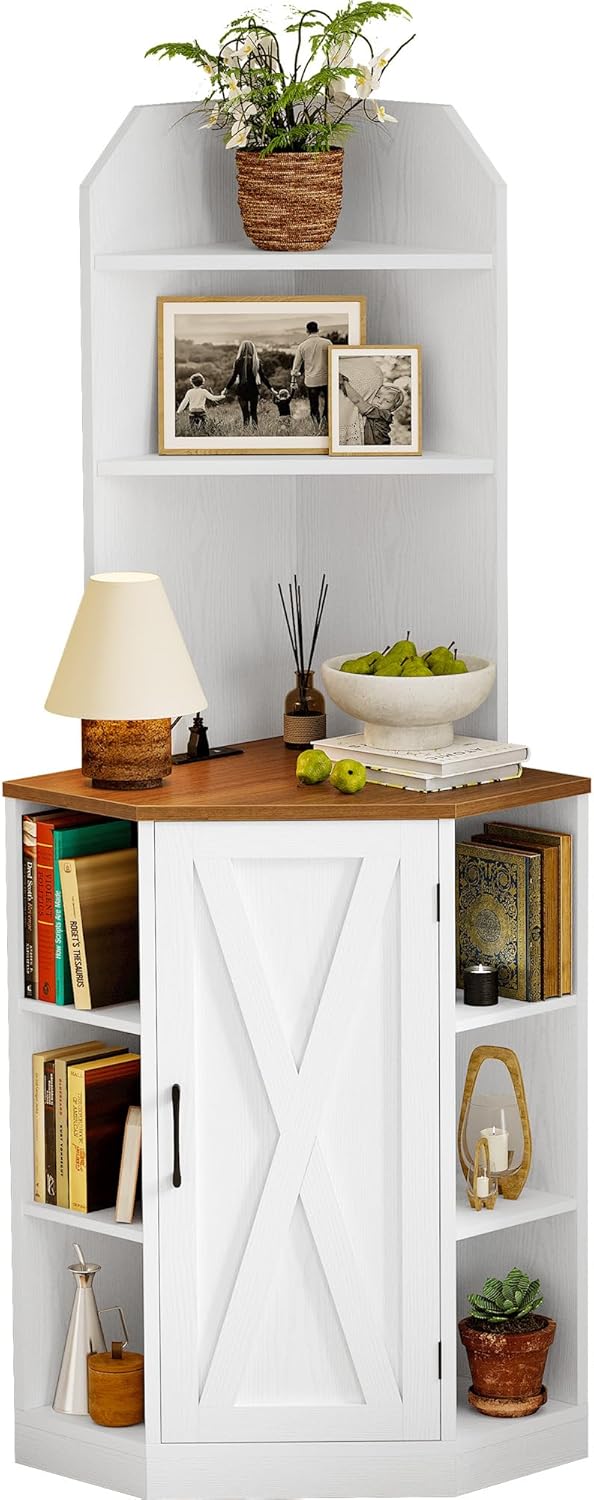 IRONCK Tall Corner Cabinet with USB Charging Station