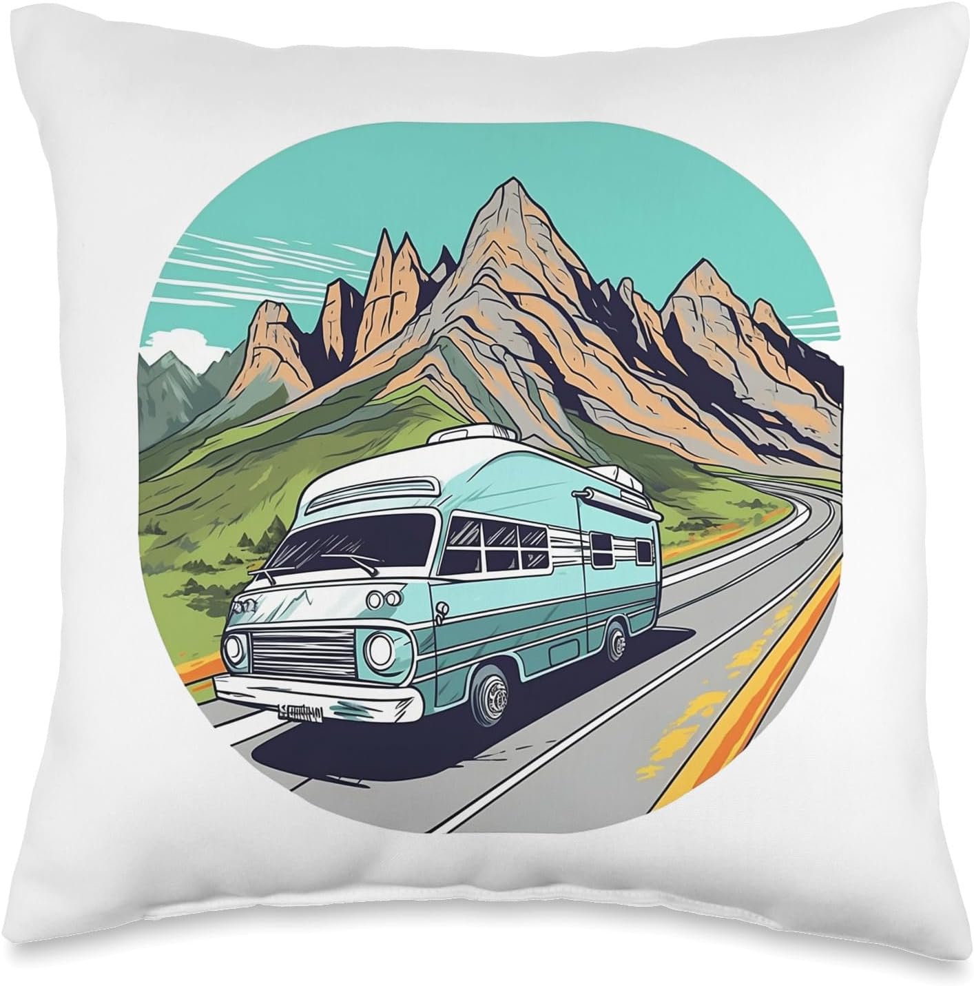 Caravan RV Camper Van Throw Pillow 16x16 Multicolor 1