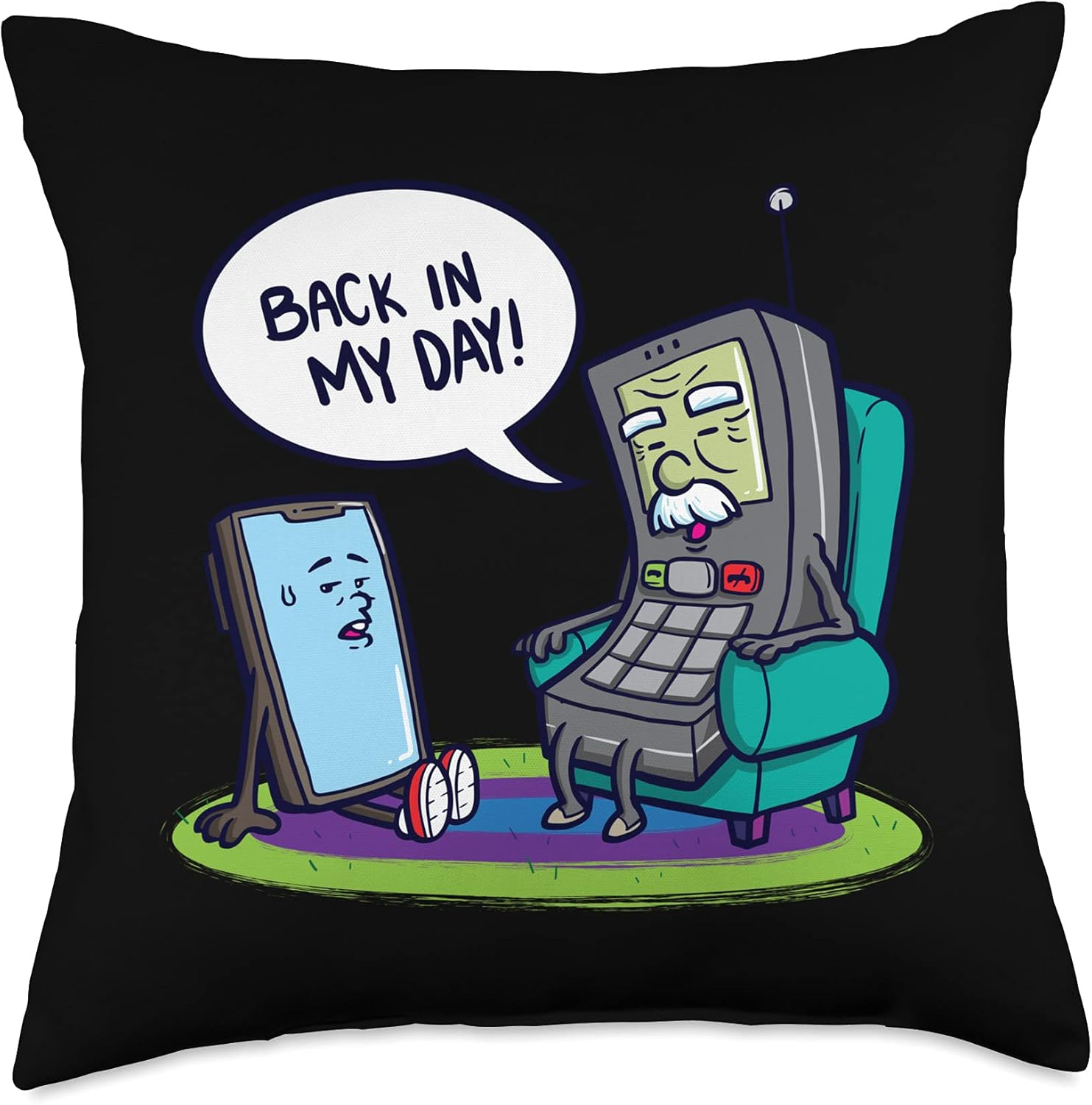 Back In My Day Retro Phone Comic Throw Pillow