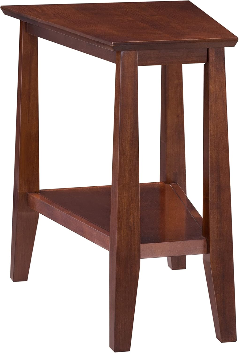 Delton 24 In Solid Wood Recliner Wedge Side Table with Shelf Sienna Brown