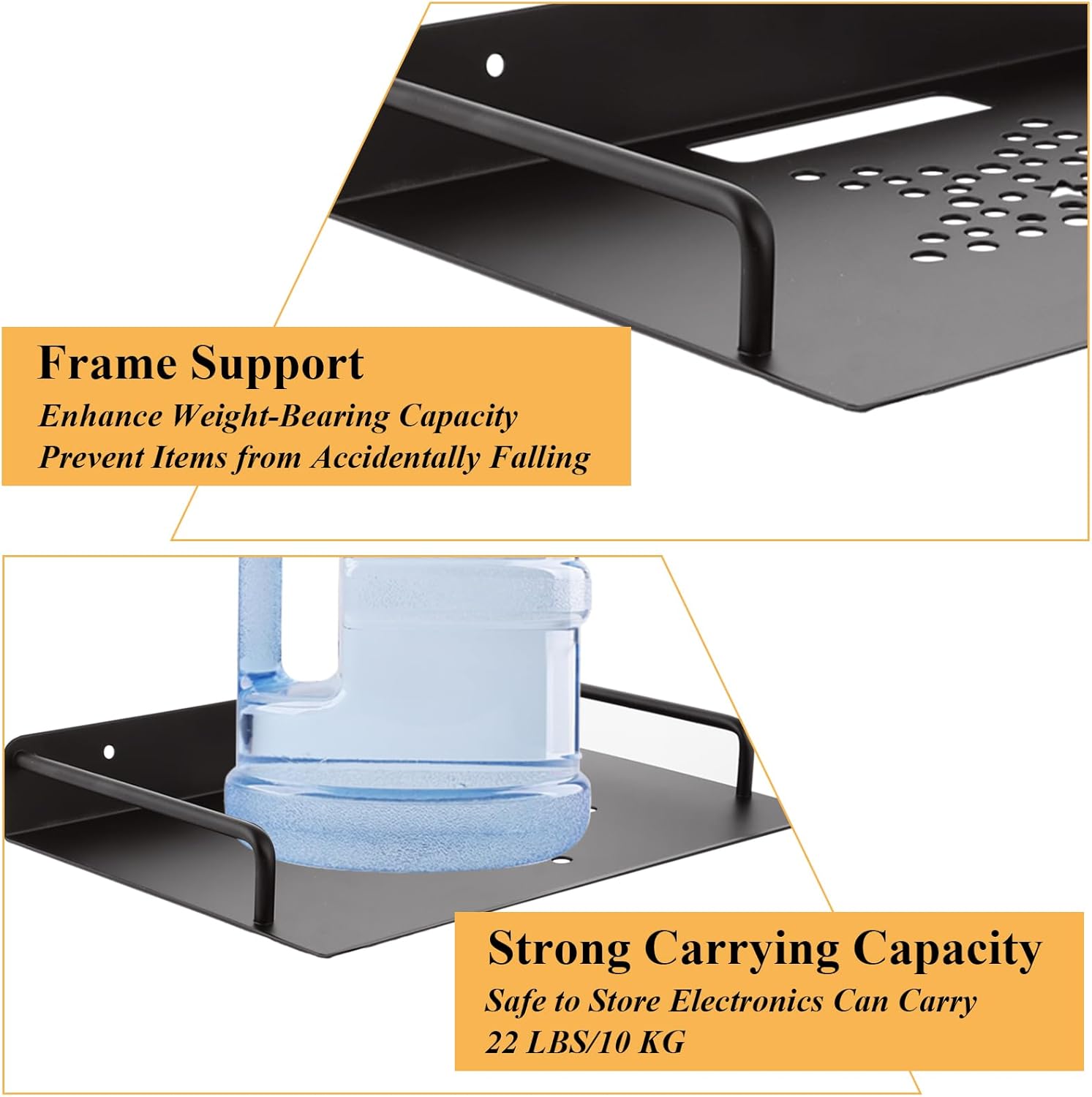 2 PCS Black Metal Projector Wall Shelf for Electronics Storage