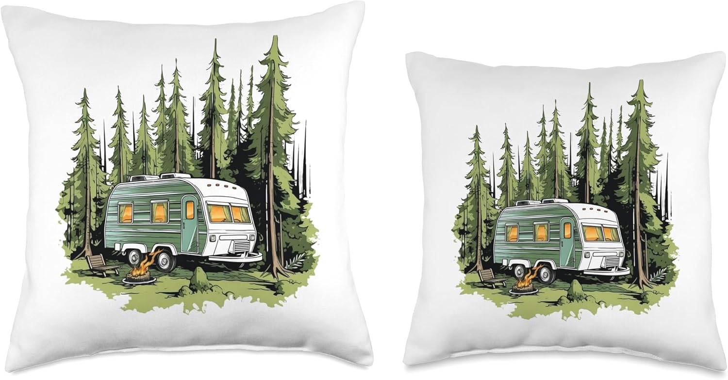 Caravan Camper Van Throw Pillow 16x16 Multicolor 1