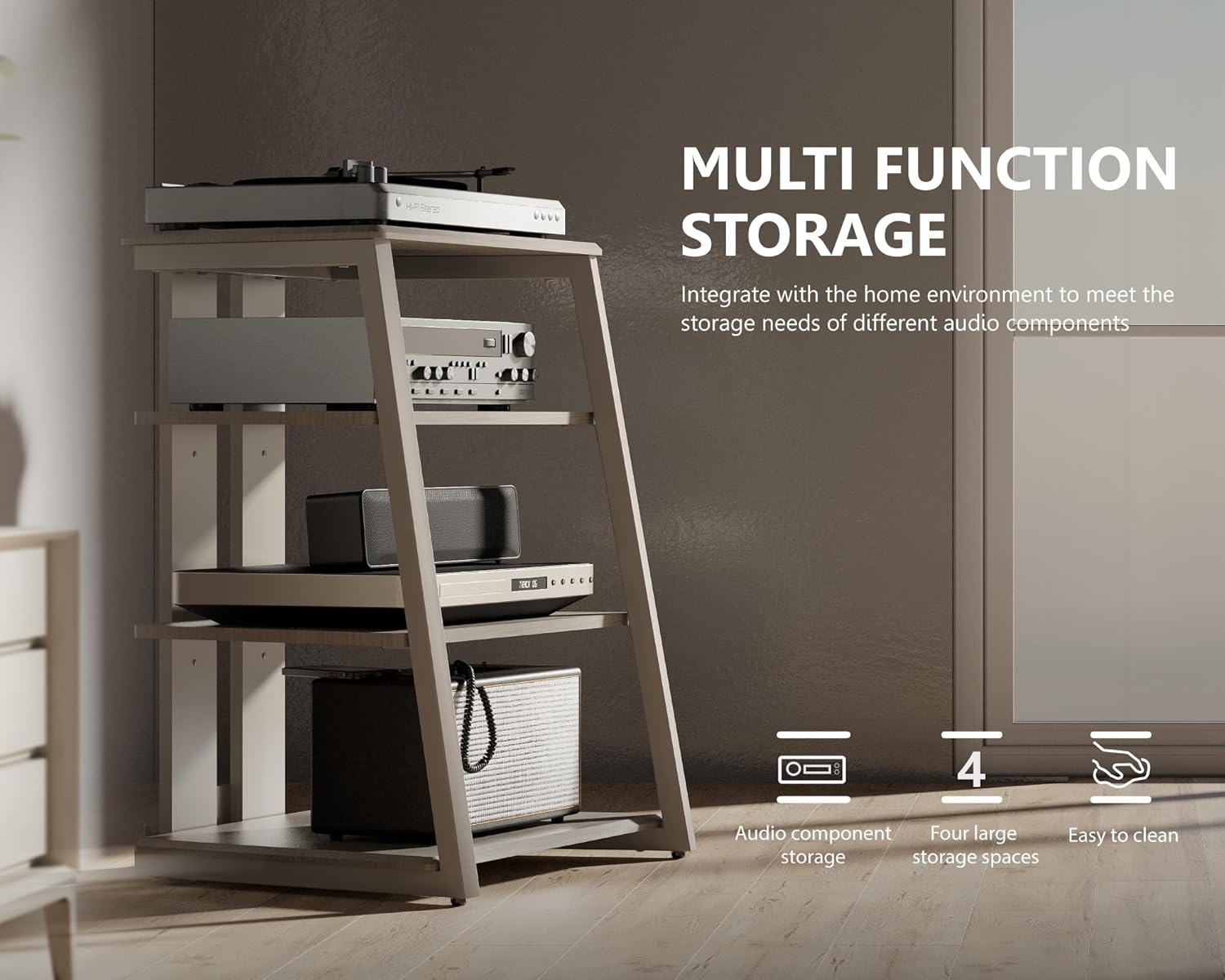 Modern 4-Tier AV Media Stand Corner Shelf for Xbox One PS4