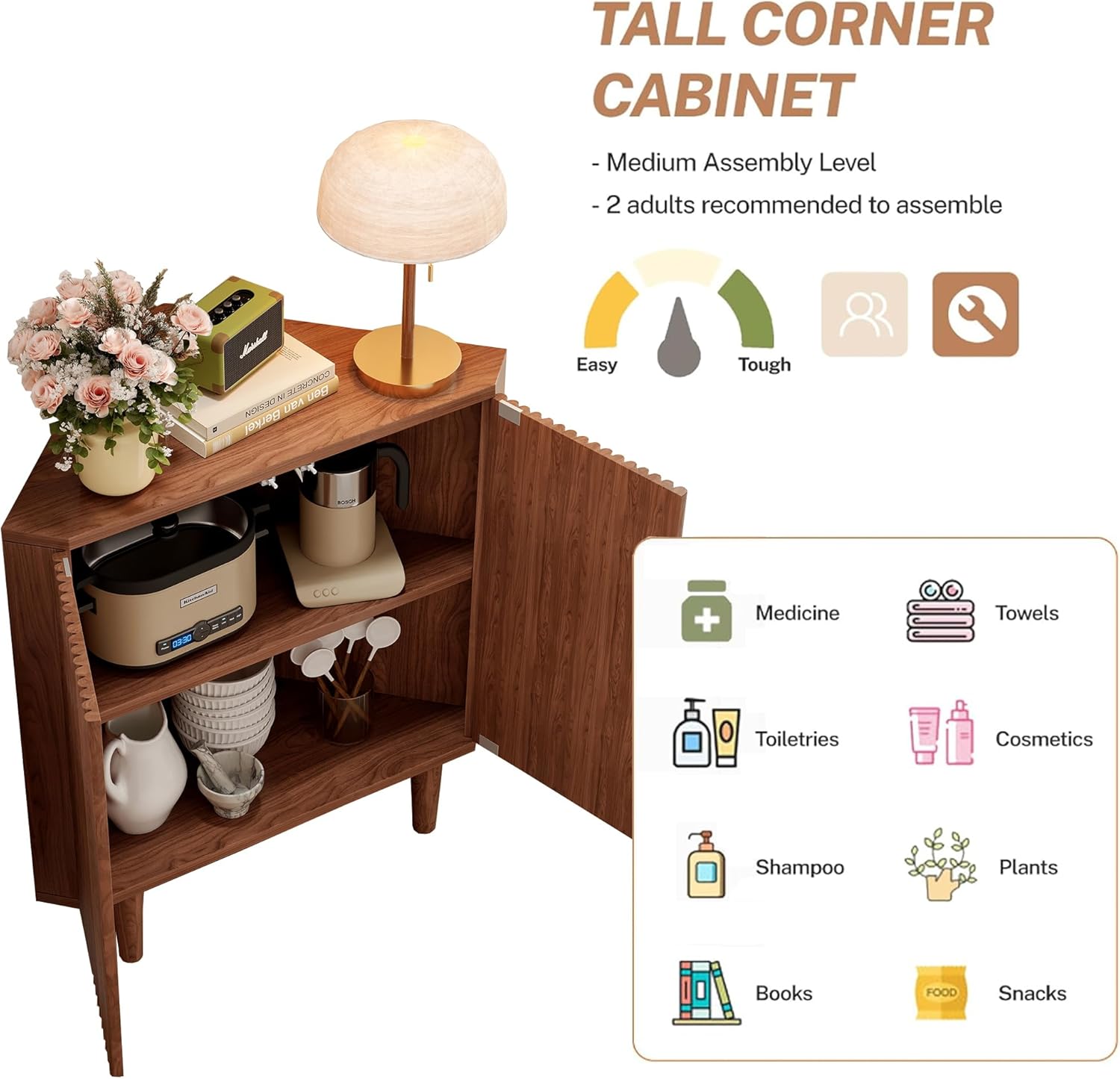 Vudanfe Fluted Floor Corner Kitchen Cabinet Organizer