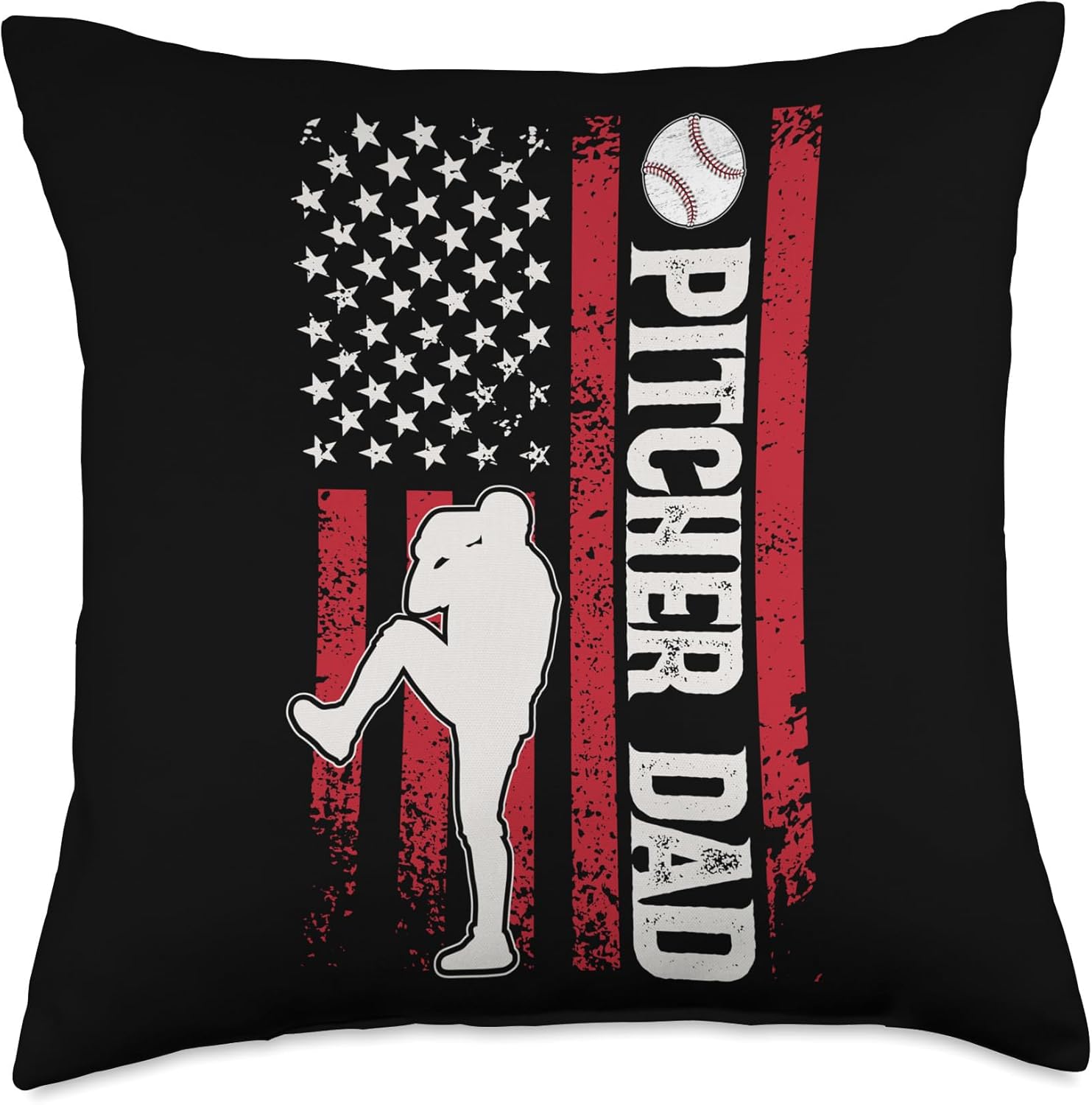 Baseball Pitcher Dad US Flag Throw Pillow