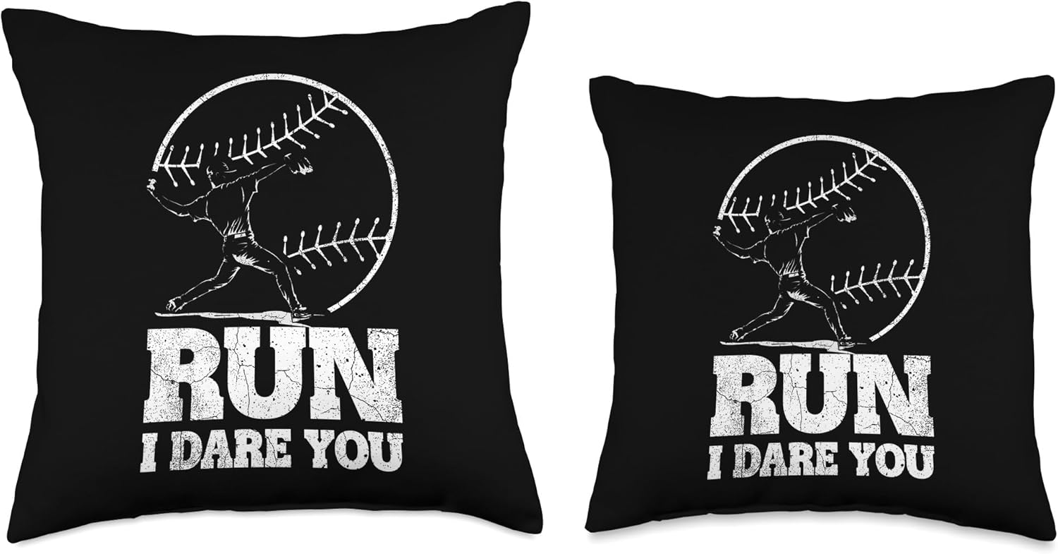 Run I Dare You Baseball Pitcher Challenge Throw Pillow 1