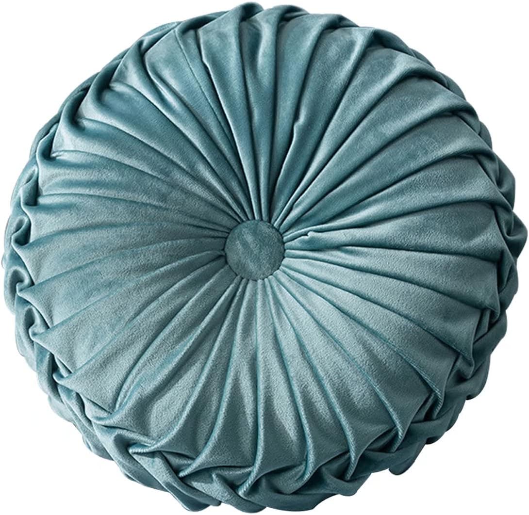 HLOVME Velvet Round Pillow 137 Inch Lake Blue