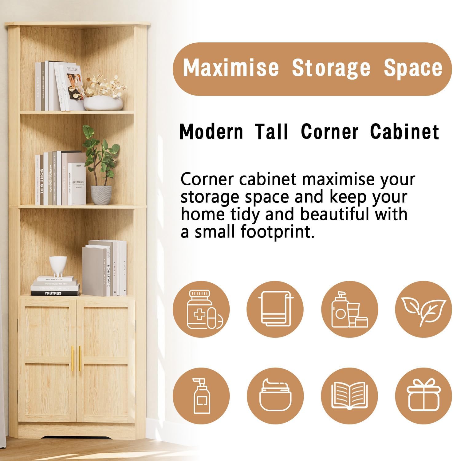 ROMMAK 67 Inch Tall Corner Cabinet with 2 Doors and Shelves