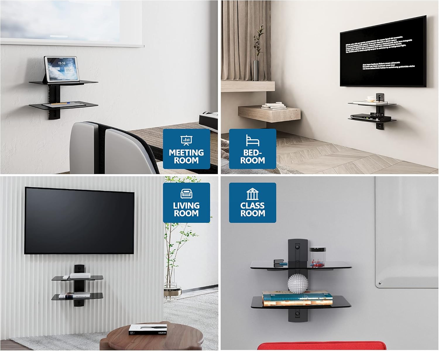 FITUEYES 2 Tiers Floating Wall Shelf for TV and Media Setup Black