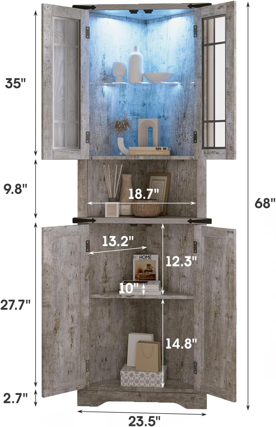 Farmhouse Corner Cabinet with LED Light