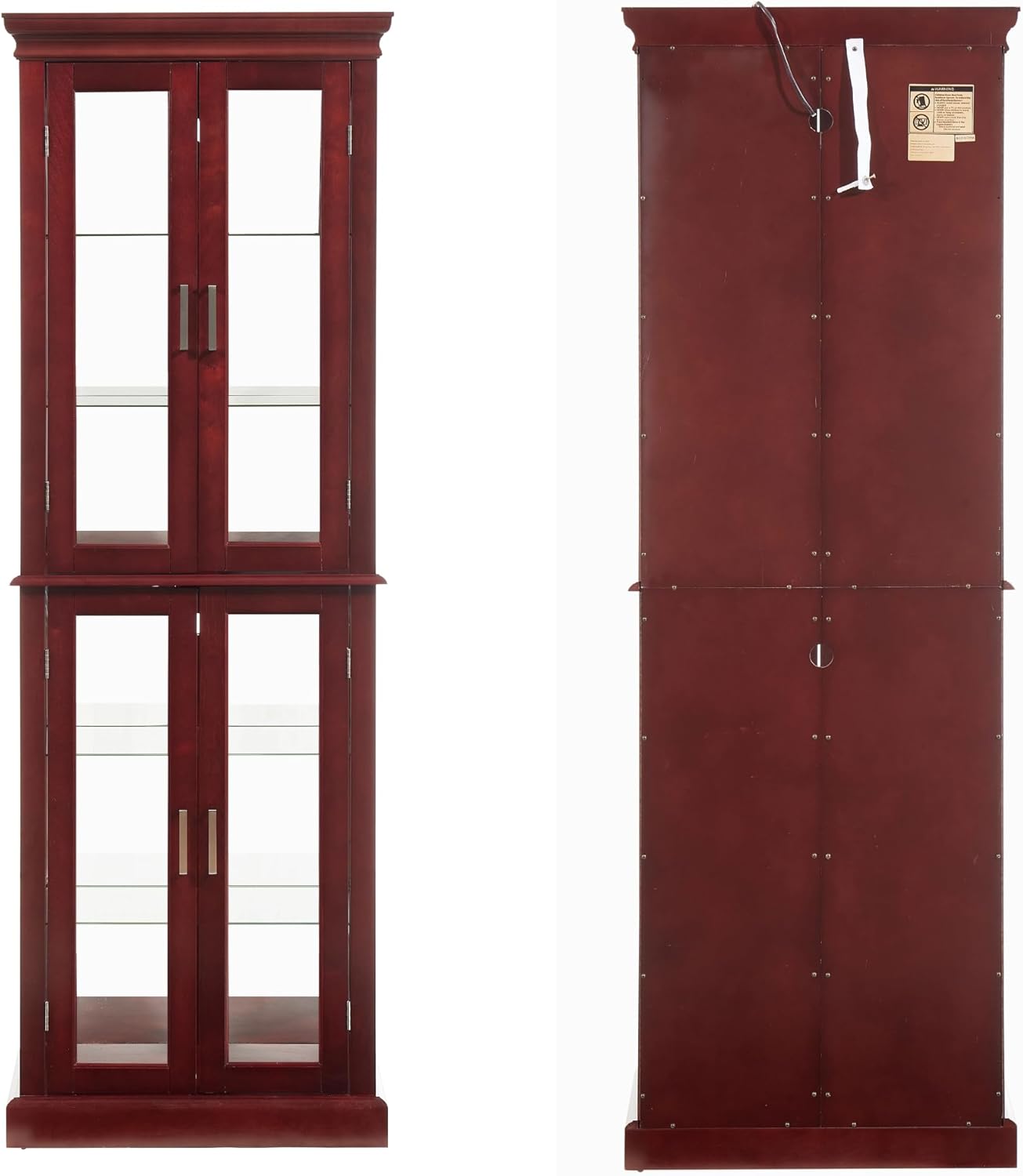 Tall Storage Cabinet with Adjustable Shelves and Lighted Glass Display