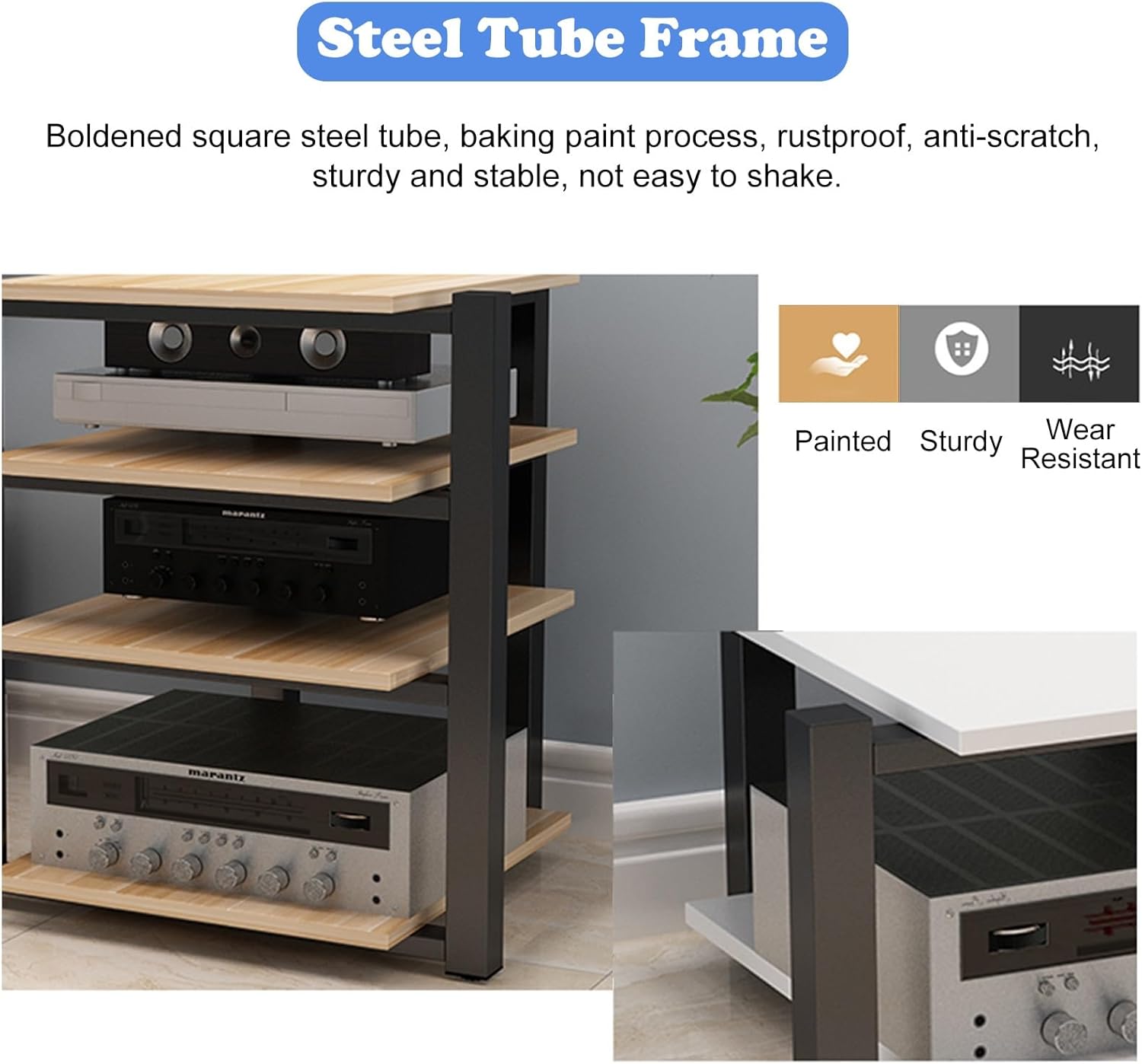 Teak Media Shelf 4 Tier Heavy Duty Audio Stand