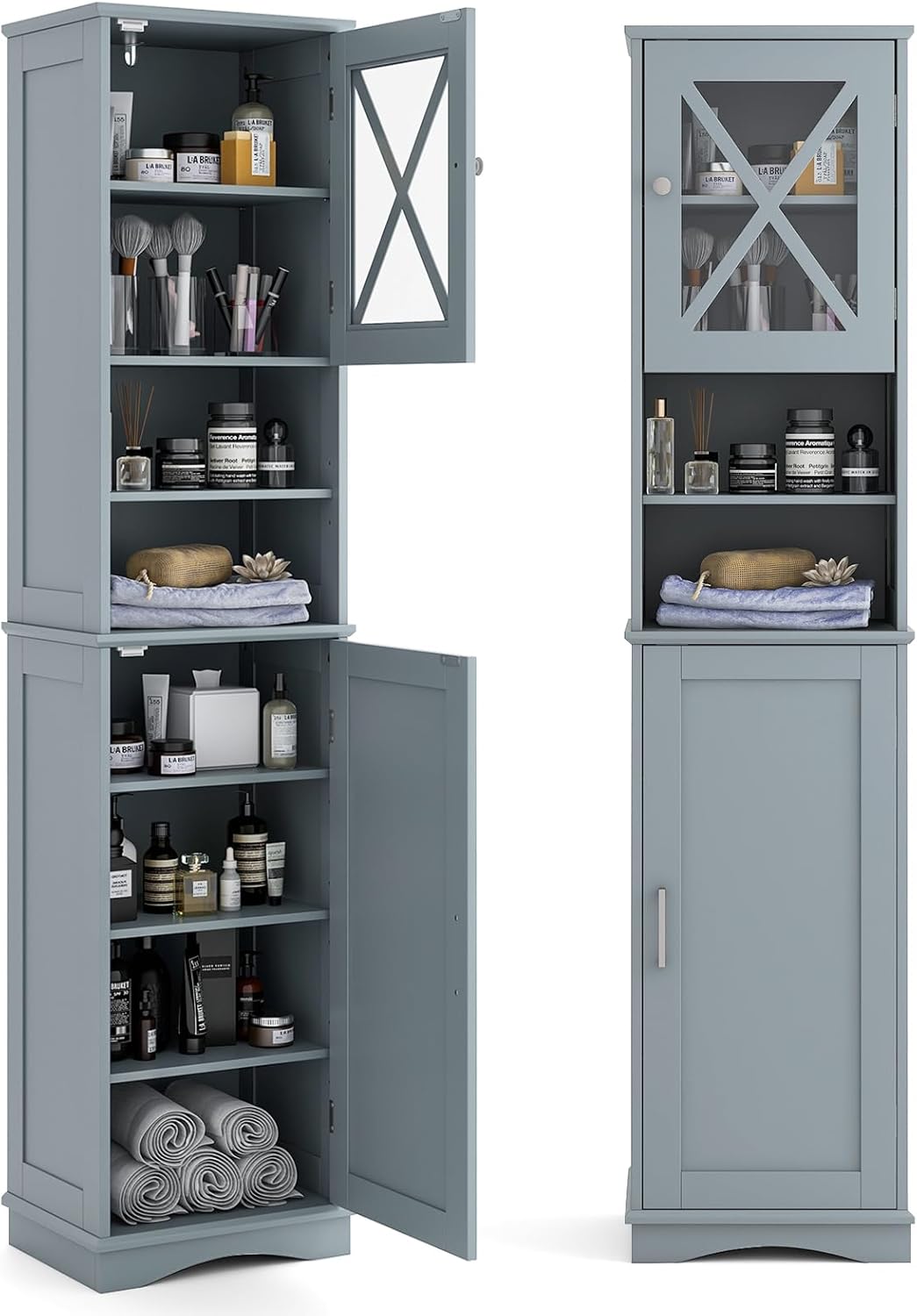 Tangkula 67 Inch Tall Bathroom Cabinet with Acrylic Doors and Adjustable Shelves
