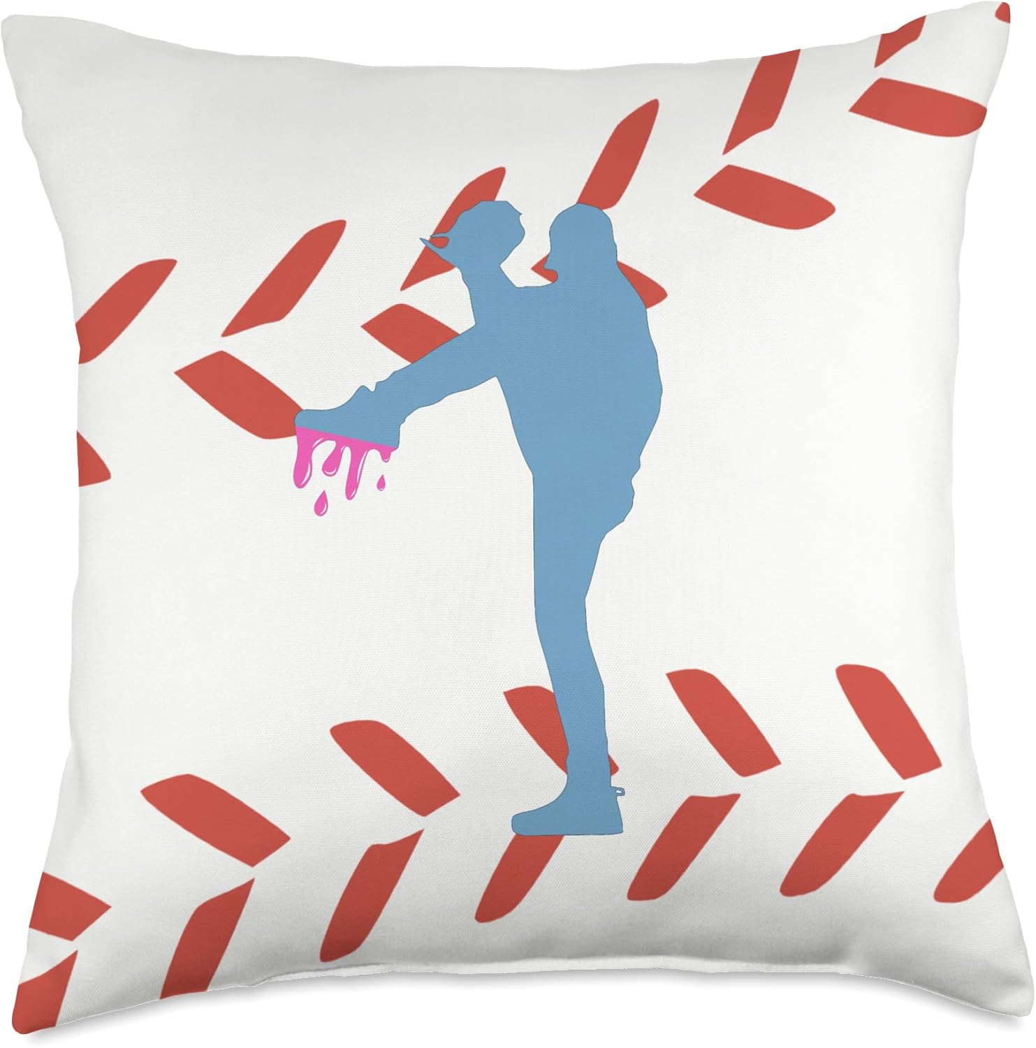 Funny Baseball Pitcher with Ice Cream Drip Throw Pillow 1