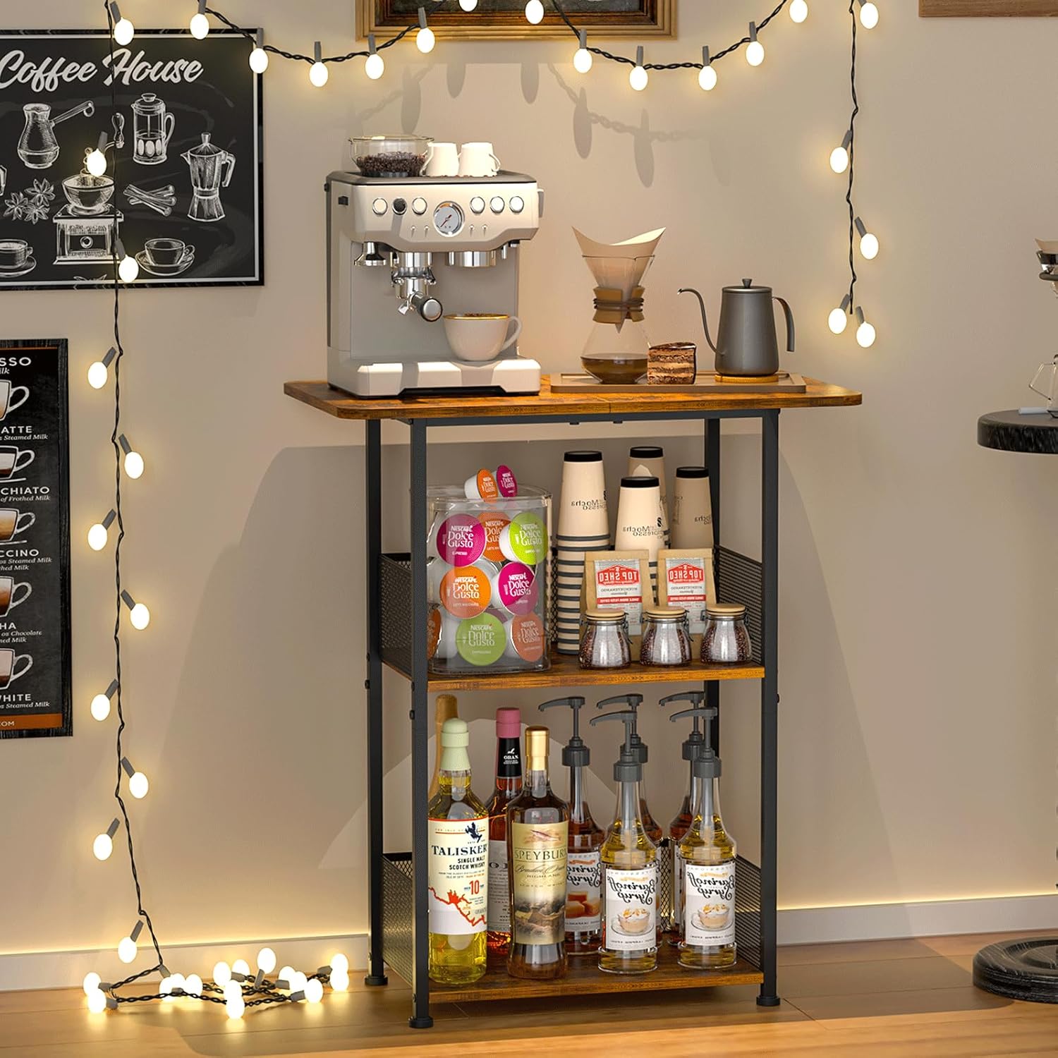 Mini 3-Tier Coffee Bar Shelf with Corner Design