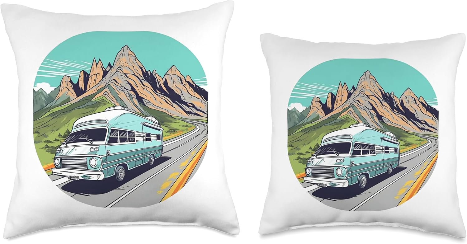 Caravan RV Camper Van Throw Pillow 16x16 Multicolor 1