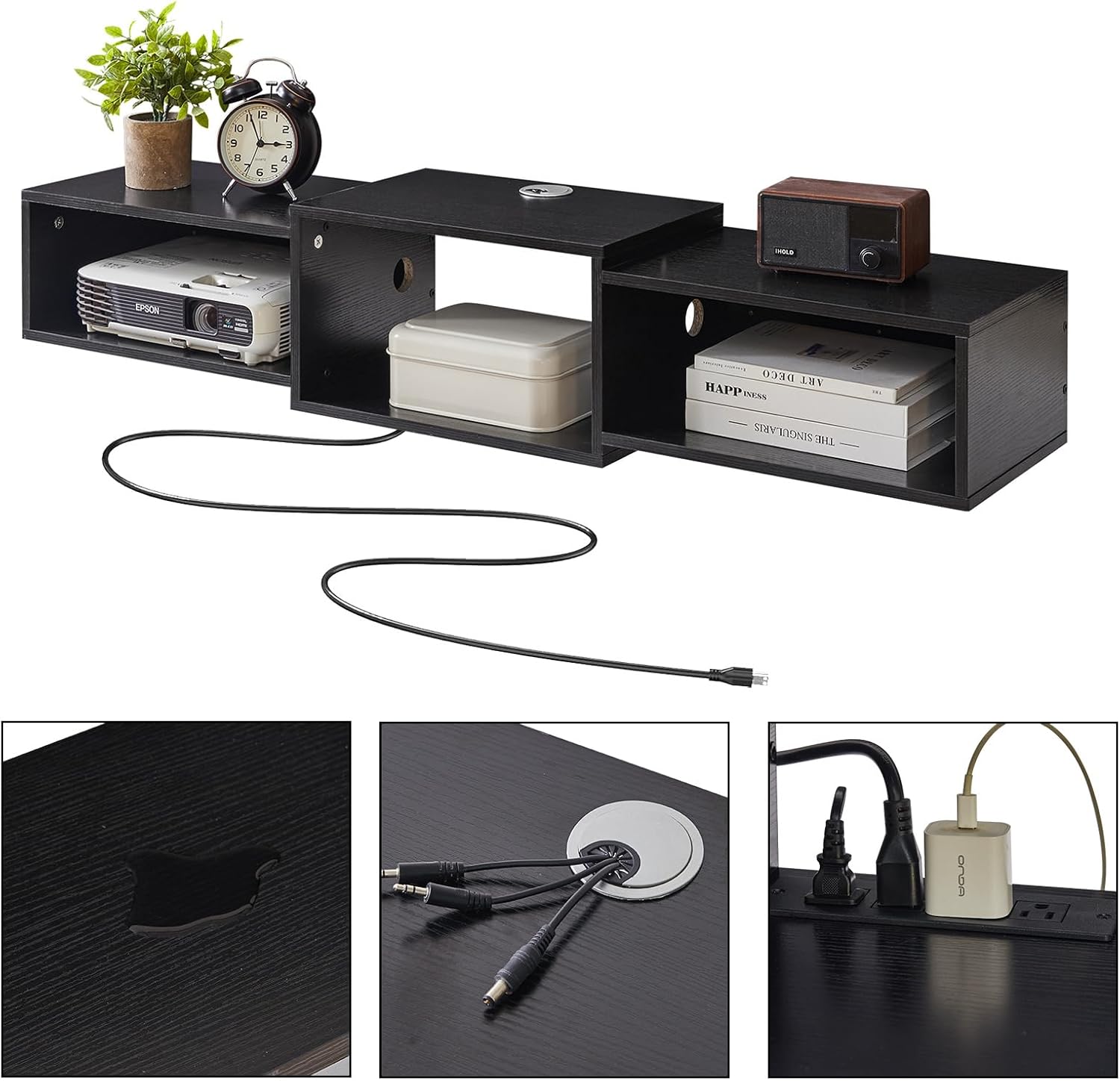 IBUYKE Floating TV Stand Wall Mounted with Power Outlet