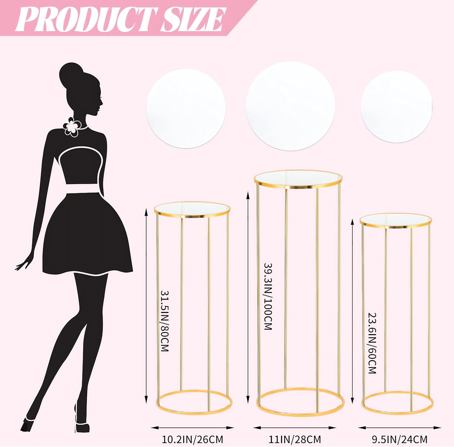 3PCS Gold Cylinder Pedestal Stands for Party Decorations