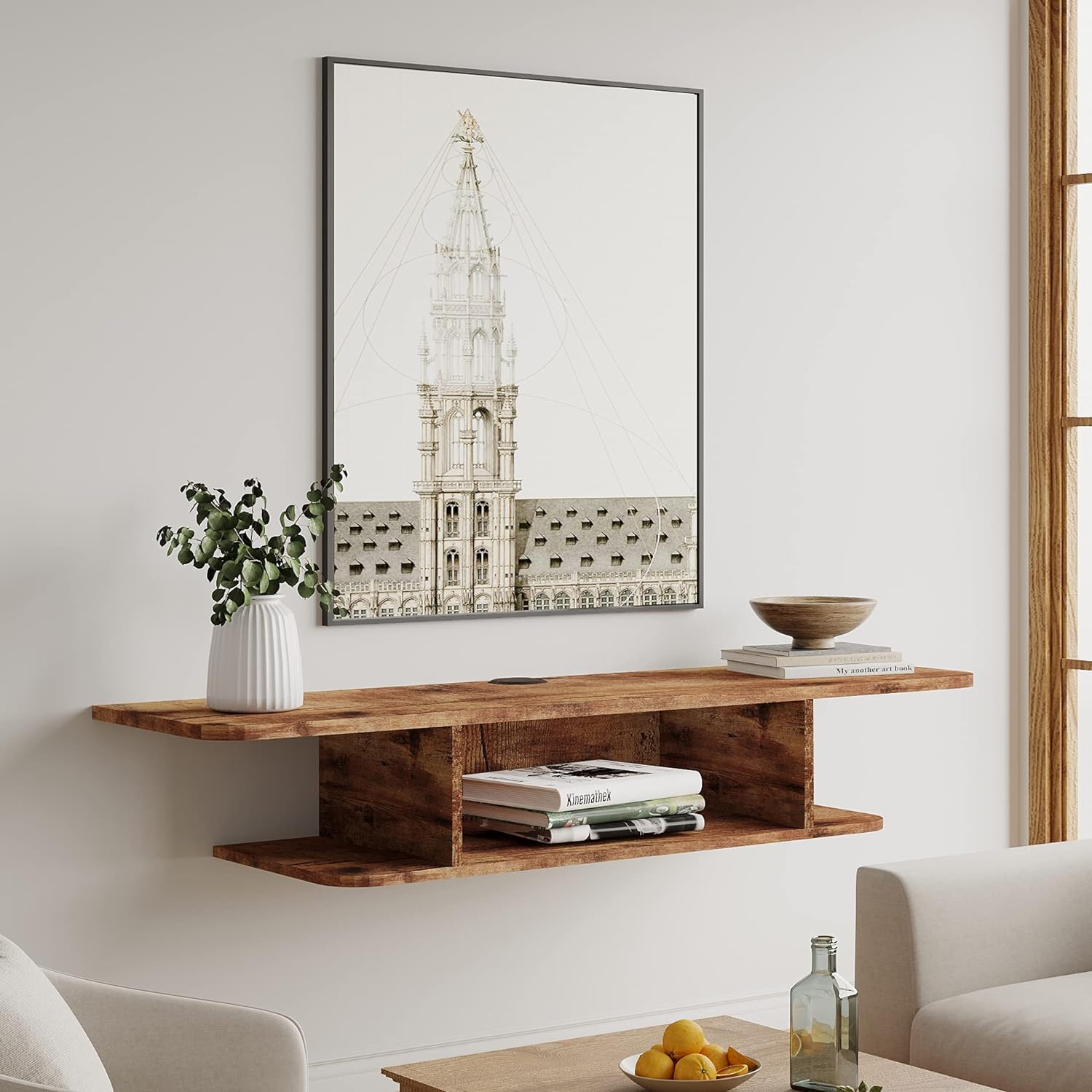 FITUEYES 2-Tier Floating TV Shelf Wall Mount Rustic Brown