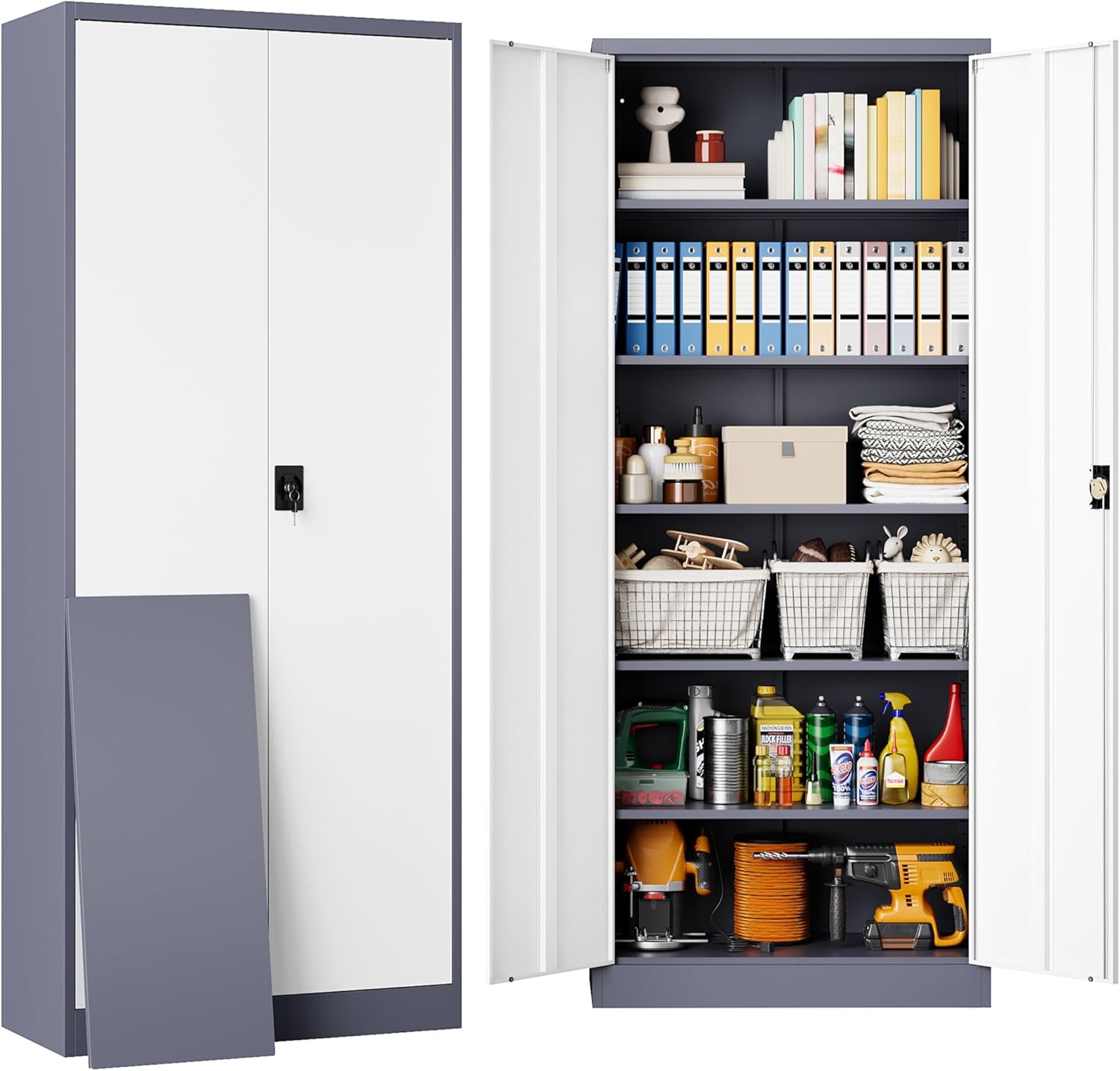 SISESOL 71 Inch Metal Storage Cabinet with Lock and Adjustable Shelves