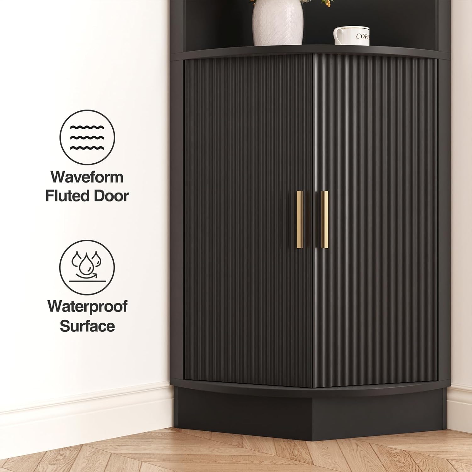 FiveWillowise 649 Tall Corner Cabinet with 5 Shelves Black
