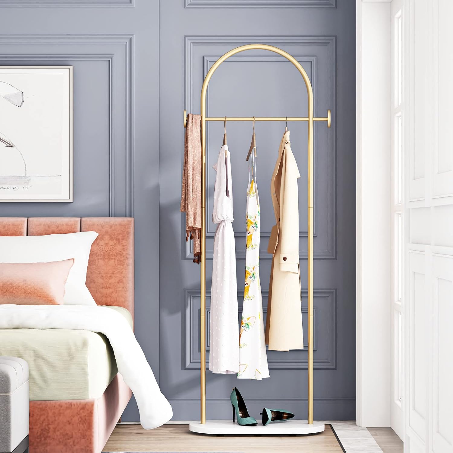 DRIRON Modern Gold Clothes Racks with Shelves