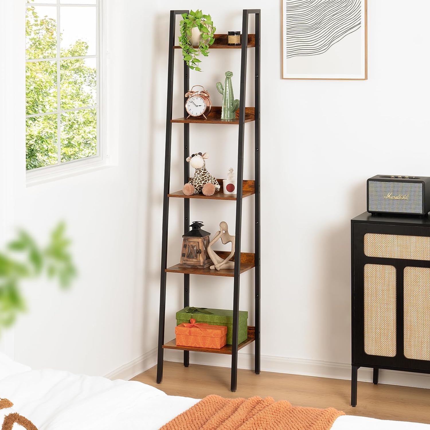 Yoobure 5 Tier Ladder Bookshelf Corner Shelf