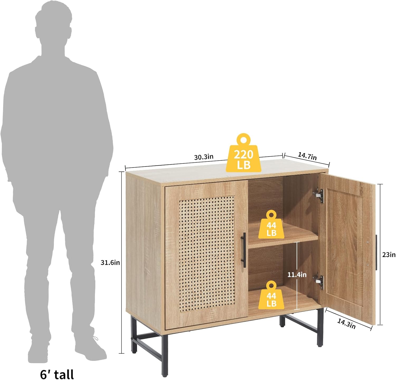 Modern Storage Cabinet with PE Rattan Door