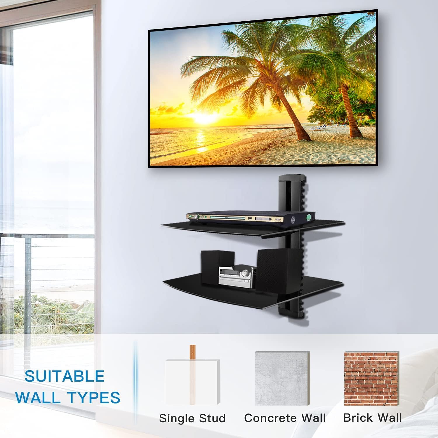 Suptek 2-Tier Floating Shelf Wall Bracket for TV and Media Equipment