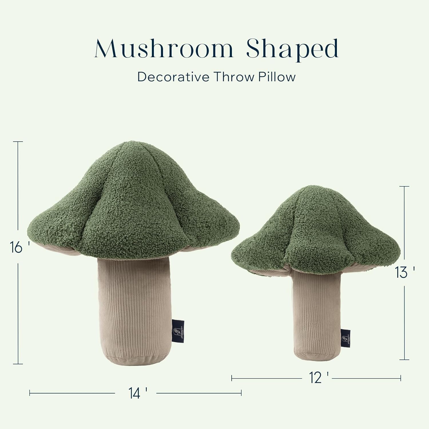 Phantoscope Mushroom Shaped Throw Pillow Light Green 16 x 14 Inches