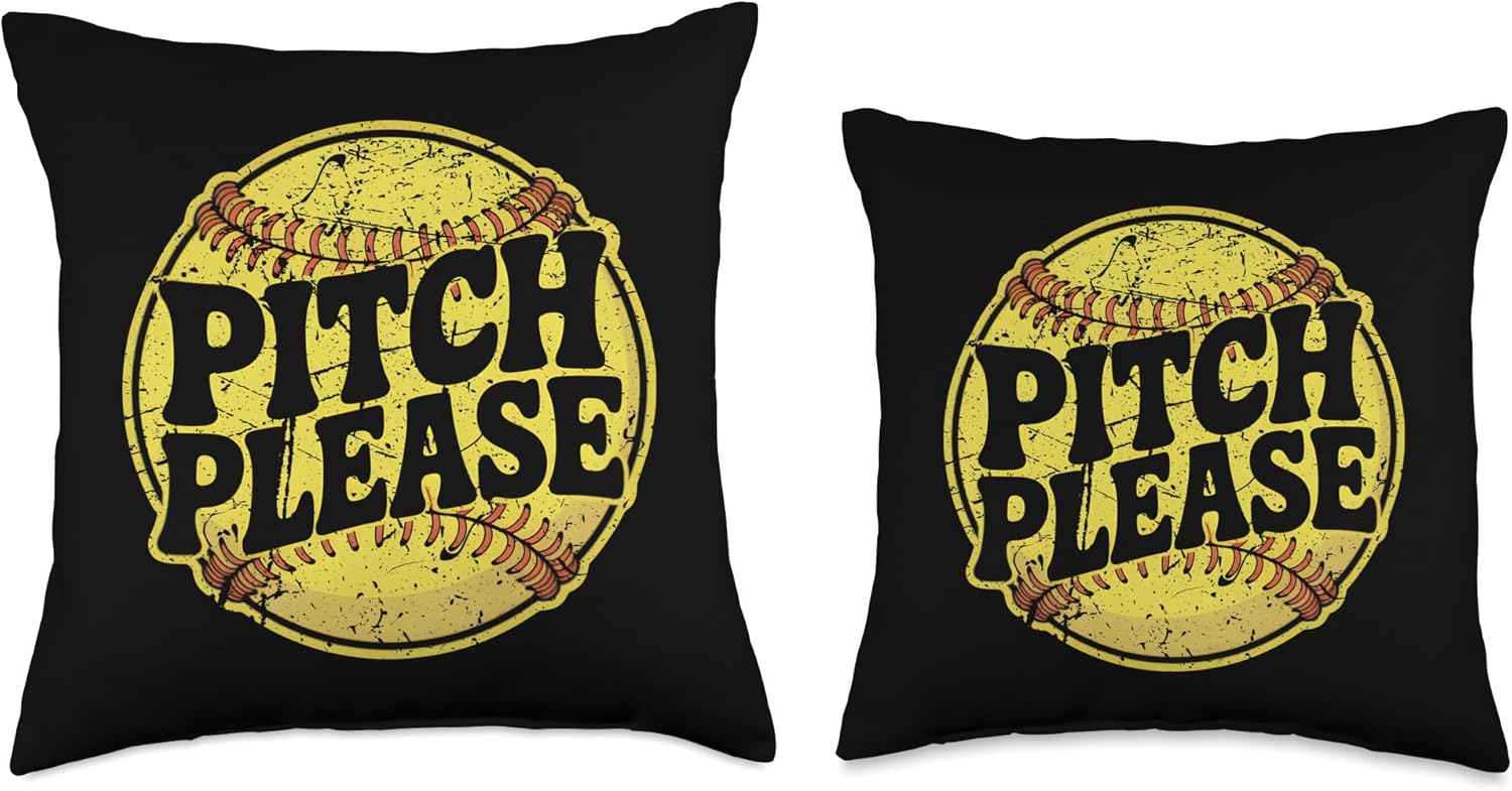 Pitch Please Funny Pun Softball Throw Pillow