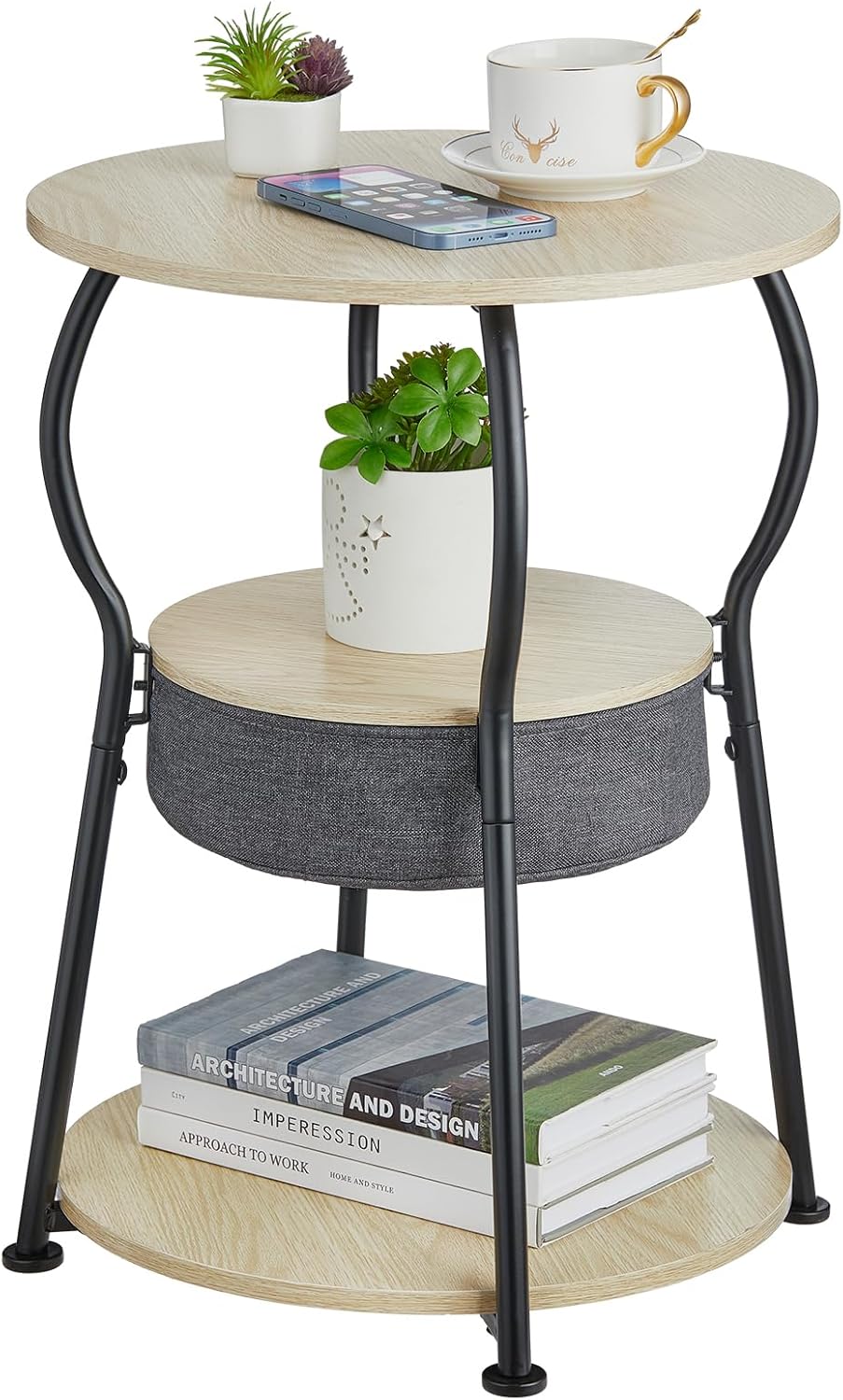 ZEXVIDA Small Round Side Table with Storage