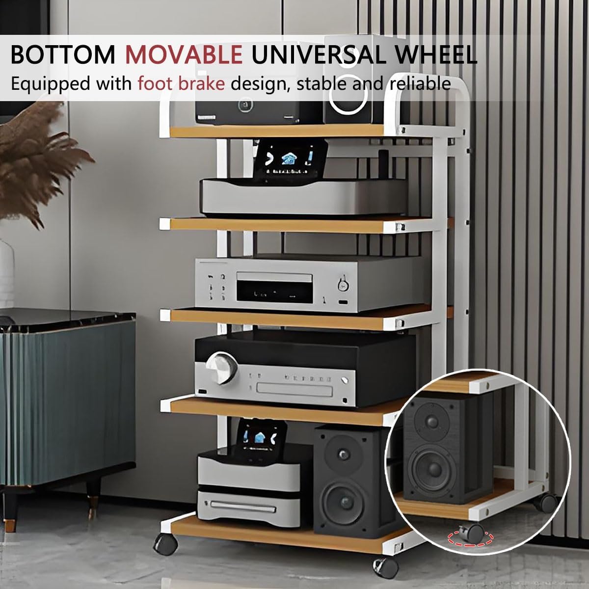 3 Tier AV Media Stand Corner Shelf with Wheels